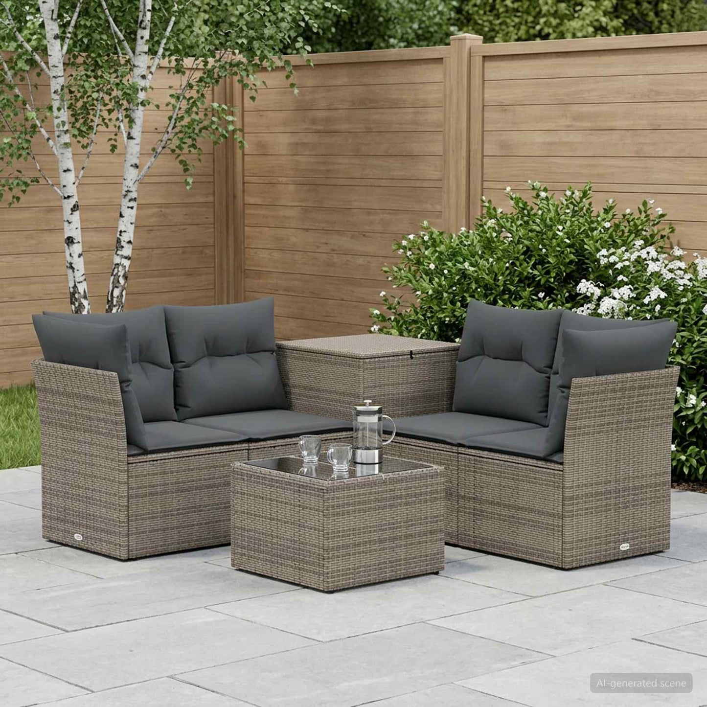 Sofa Set 6 stk. Grau und Dunkelgrau Polyrattan und Stahl