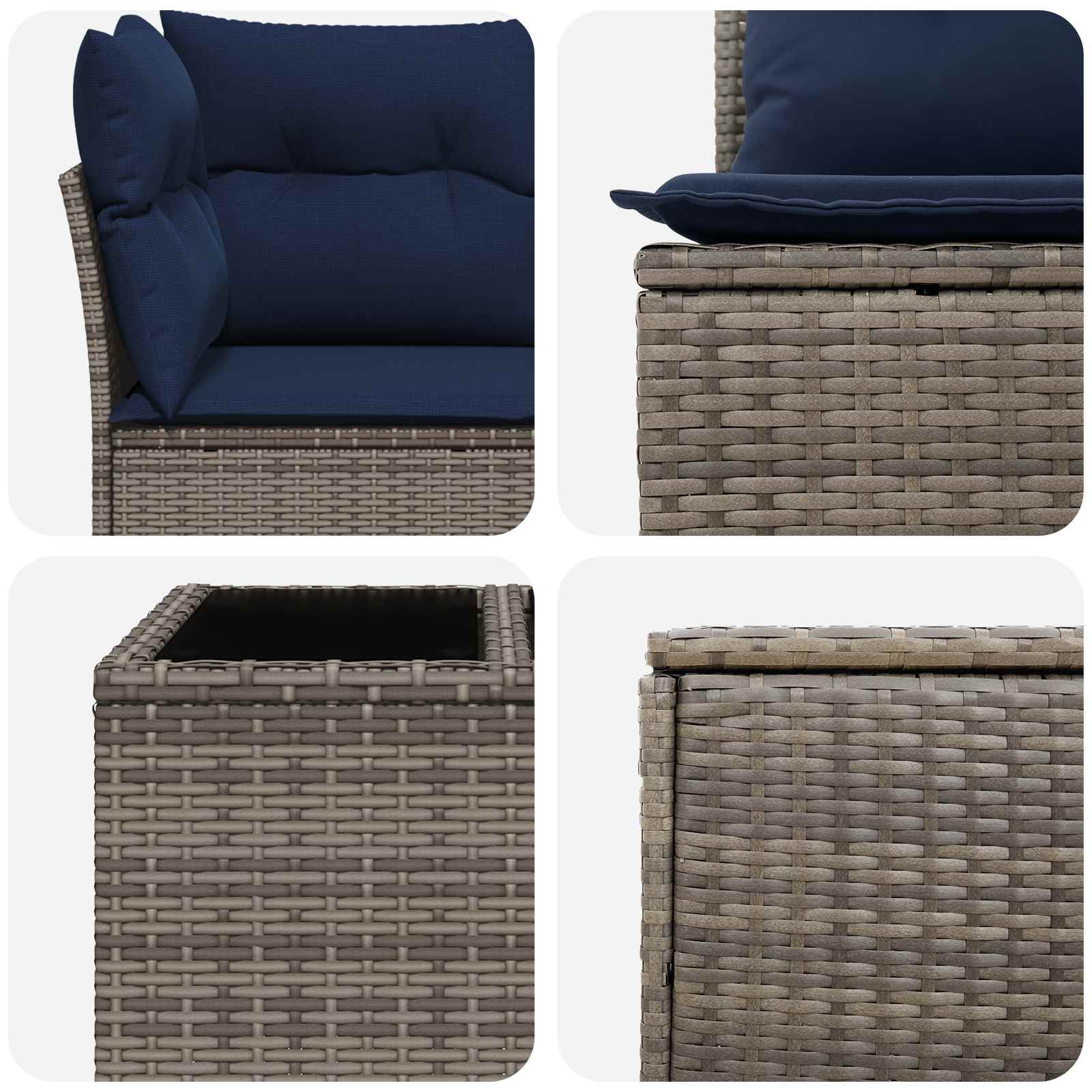 Sofa Set 6 stk. Grau und Marineblau Polyrattan und Stahl