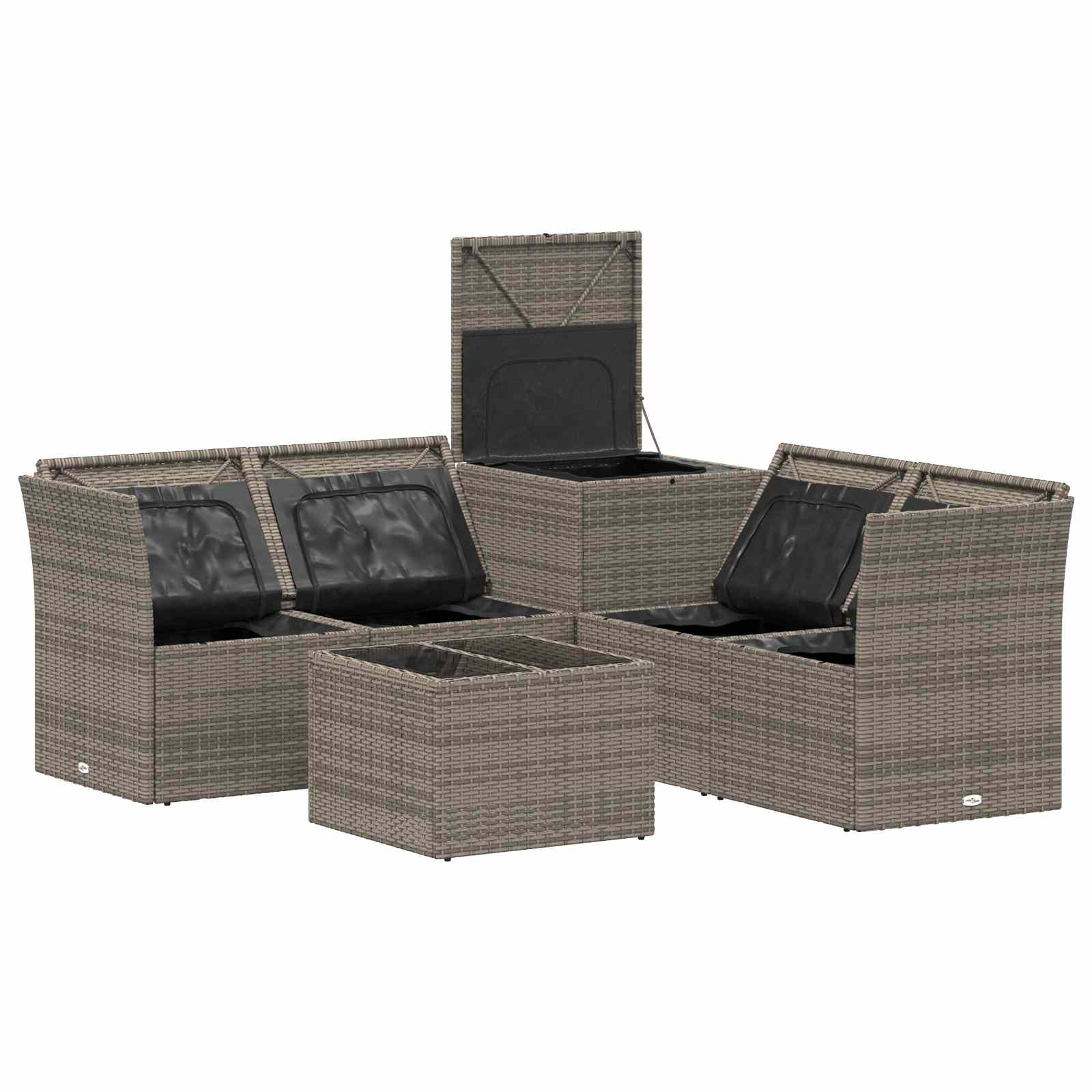 Sofa Set 6 stk. Grau und Marineblau Polyrattan und Stahl