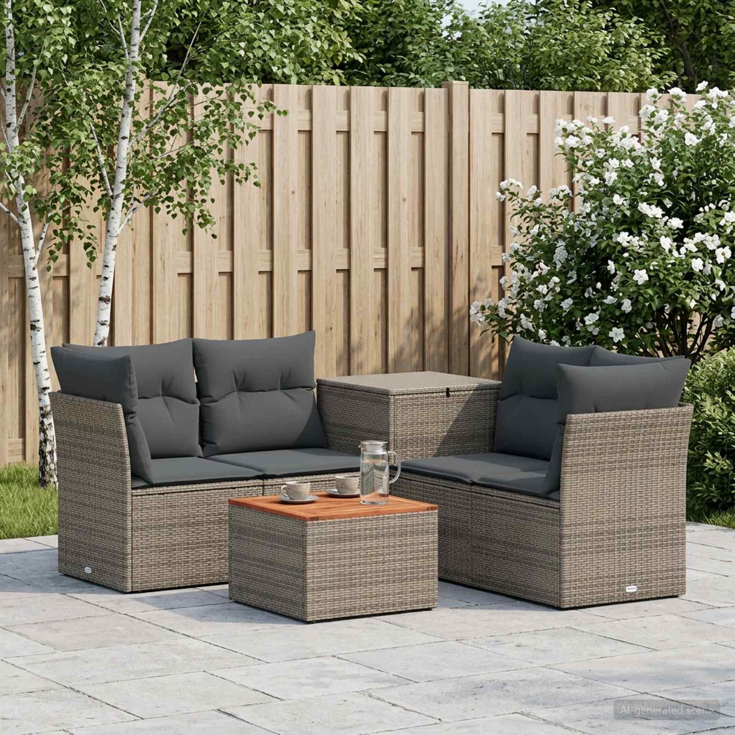 Sofa Set 6 stk. Grau und Dunkelgrau Polyrattan und Stahl
