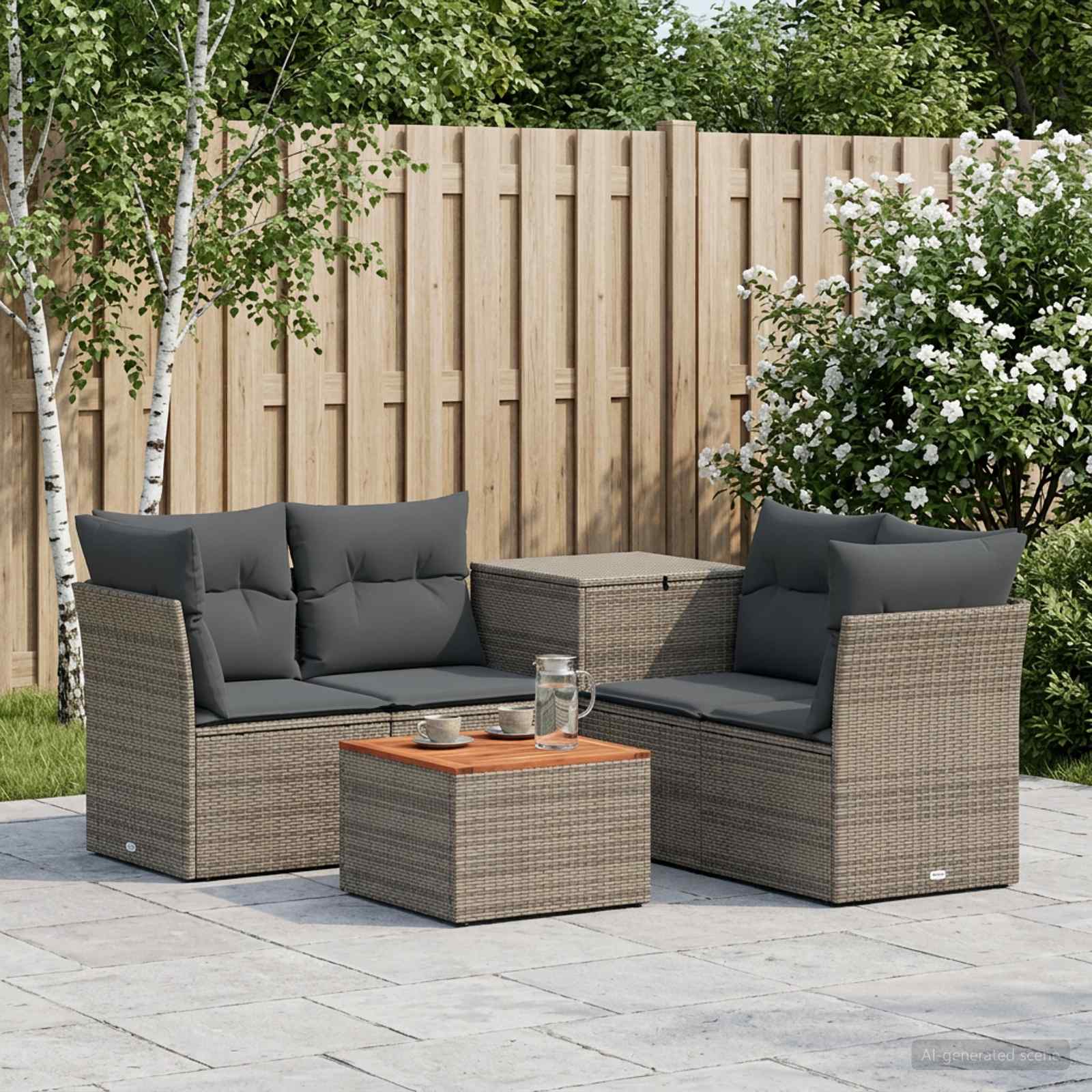 Sofa Set 6 stk. Grau und Dunkelgrau Polyrattan und Stahl