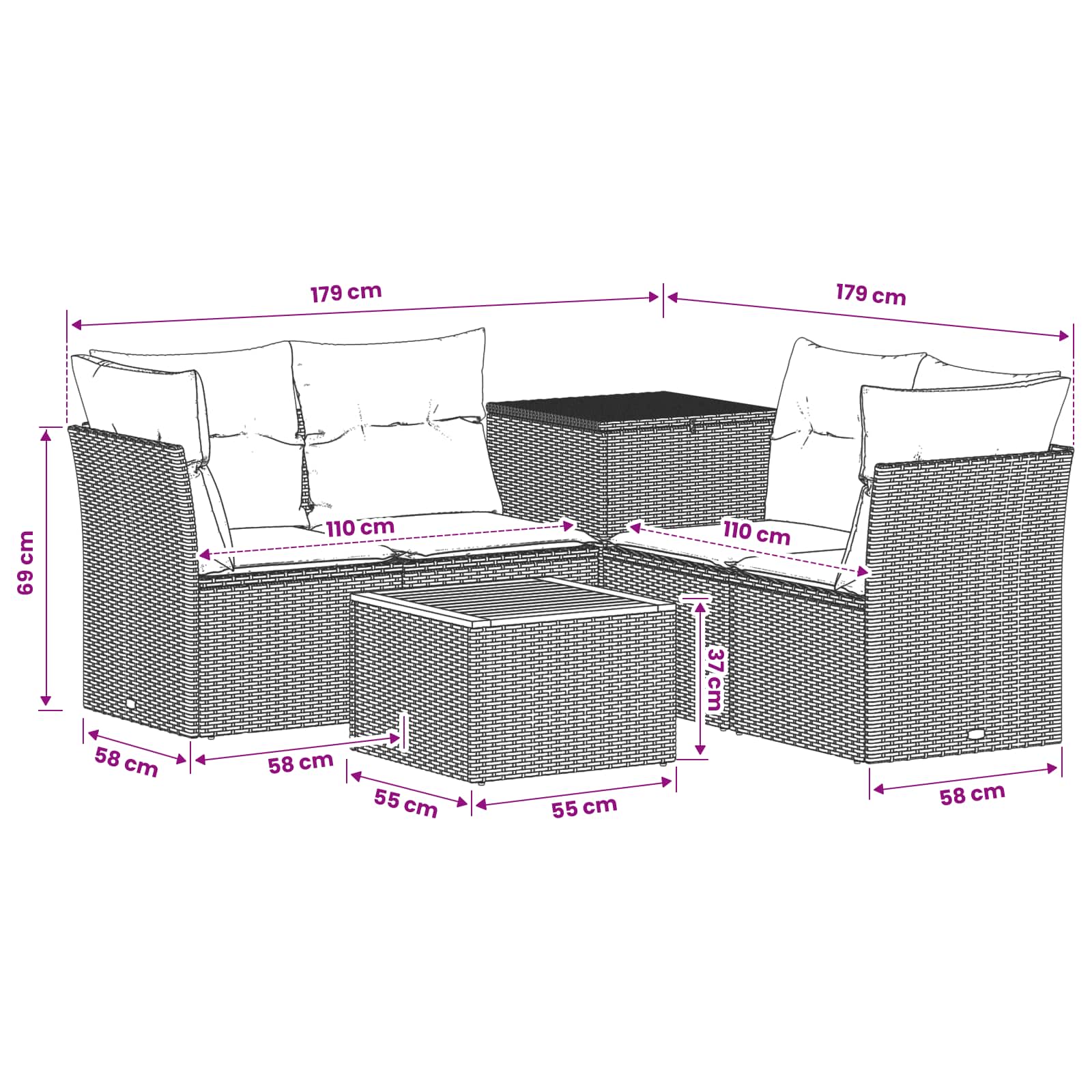 Sofa Set 6 stk. Grau und Dunkelgrau Polyrattan und Stahl