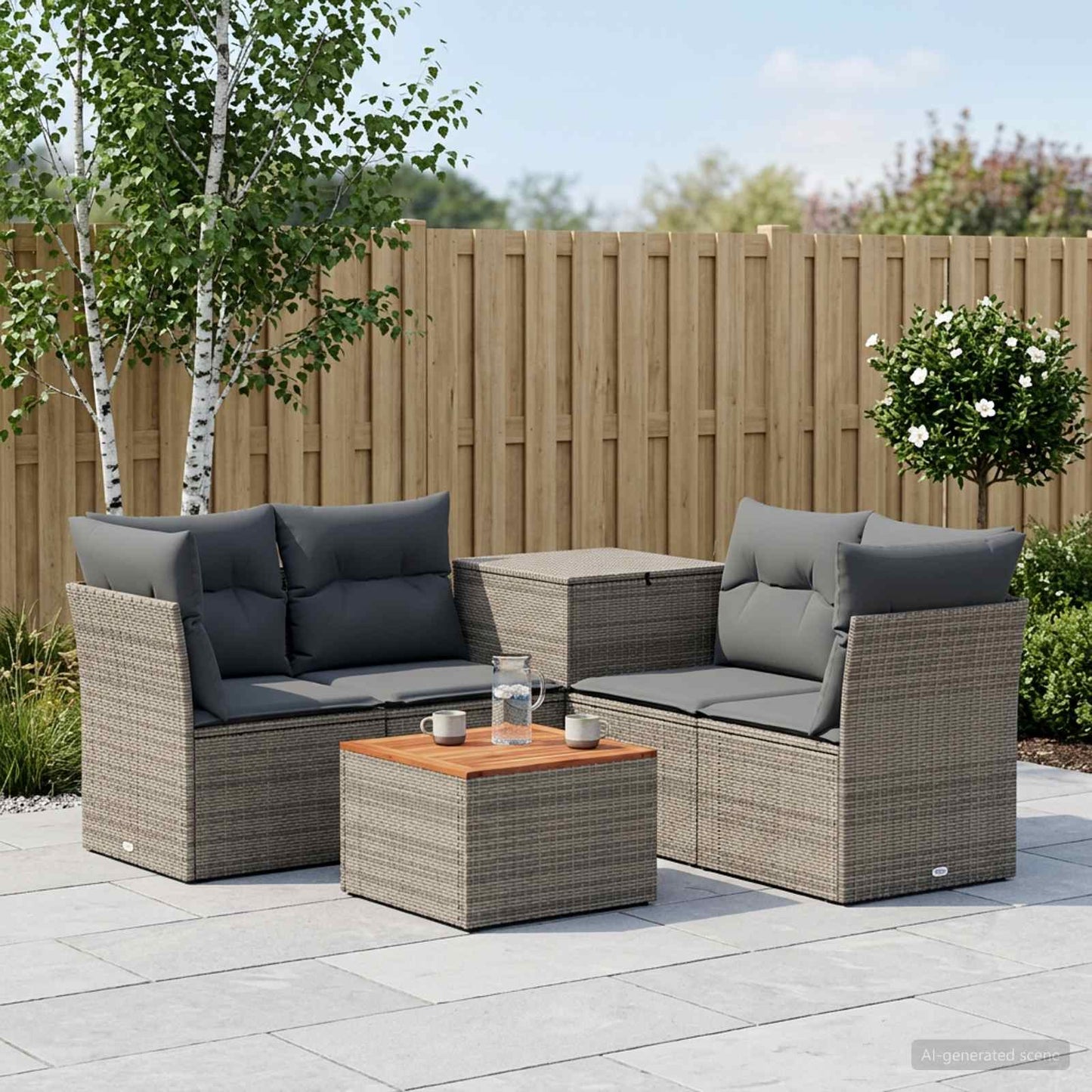 Sofa Set 6 stk. Grau und Dunkelgrau Polyrattan und Stahl
