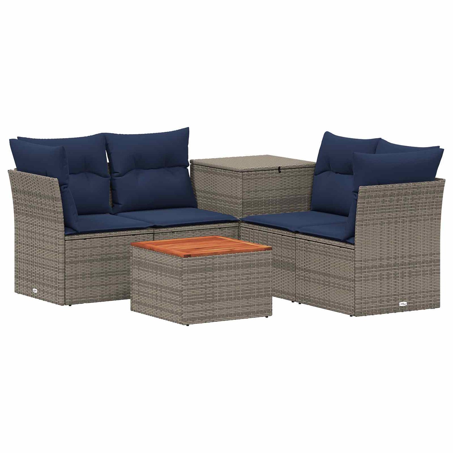 Sofa Set 6 stk. Grau und Marineblau Polyrattan und Stahl