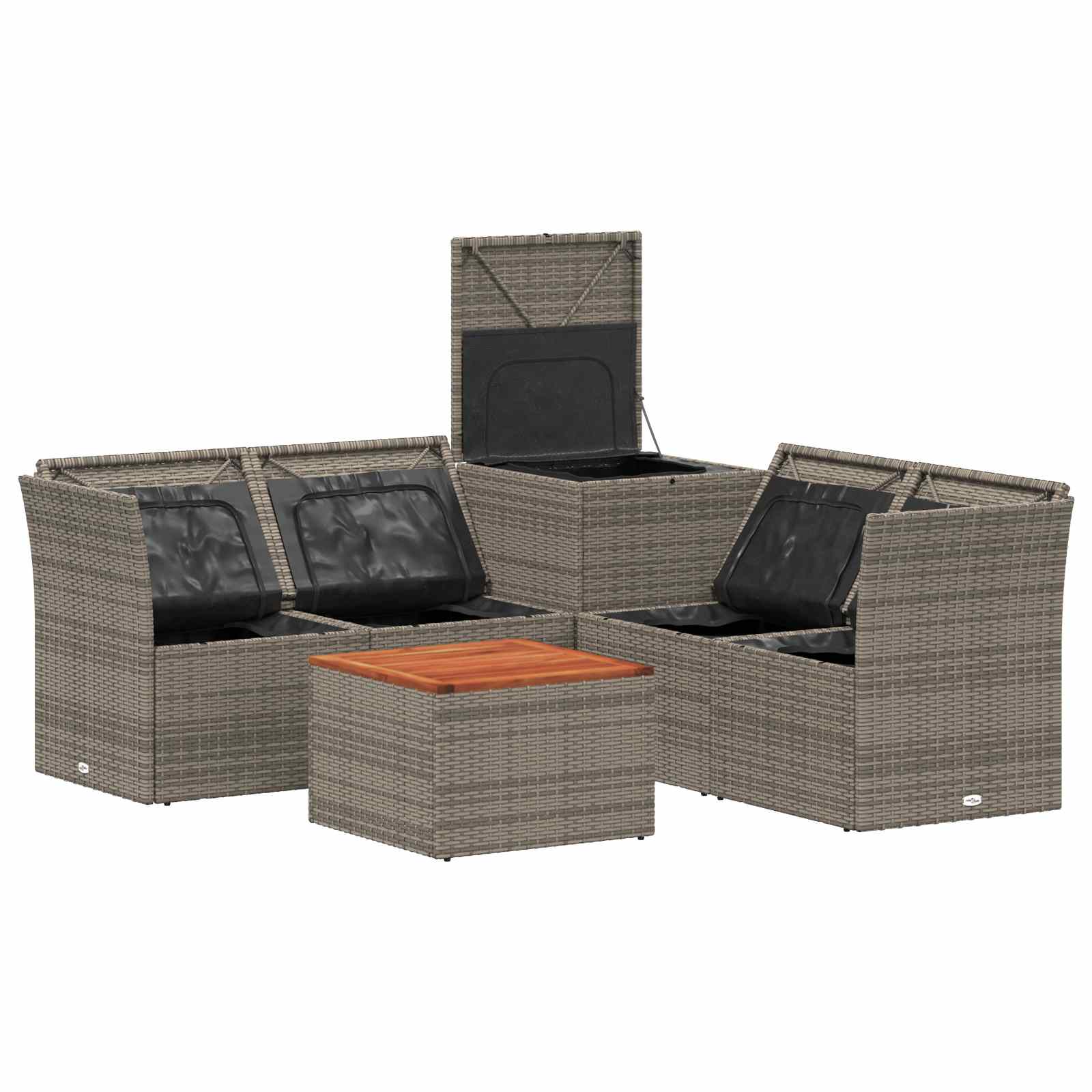 Sofa Set 6 stk. Grau und Marineblau Polyrattan und Stahl