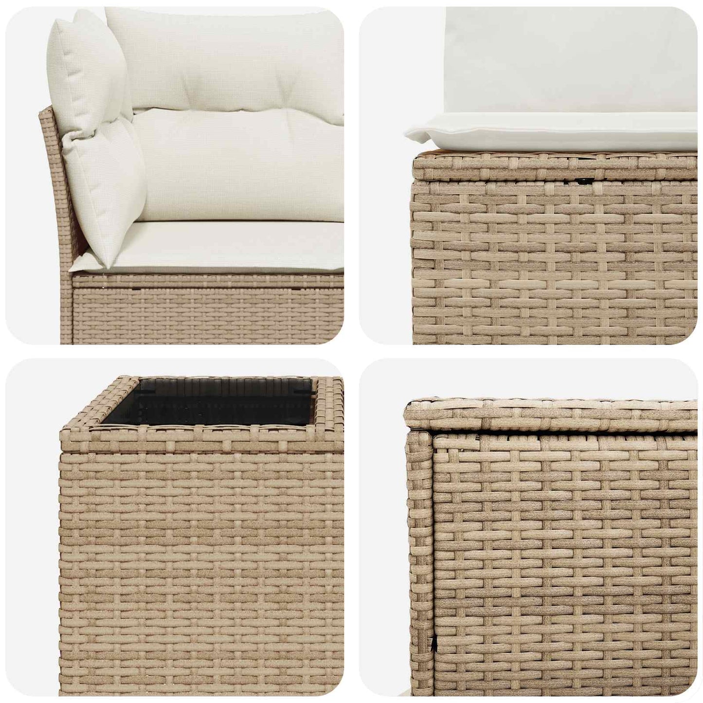 Sofa Set 6 stk. Beige und Cremeweiß Polyrattan und Stahl