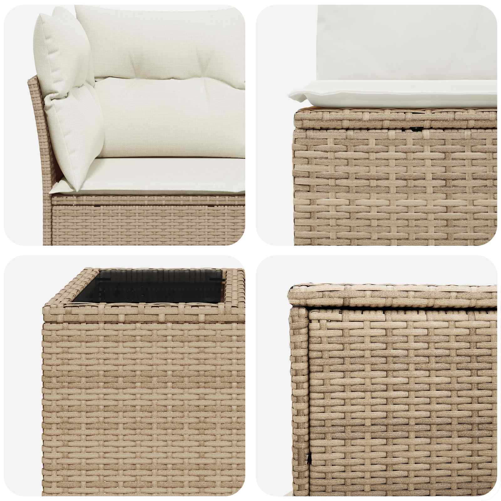 Sofa Set 6 stk. Beige und Cremeweiß Polyrattan und Stahl