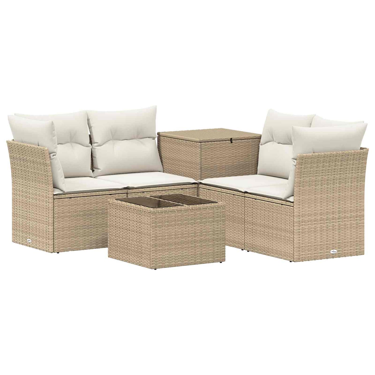 Sofa Set 6 stk. Beige und Cremeweiß Polyrattan und Stahl