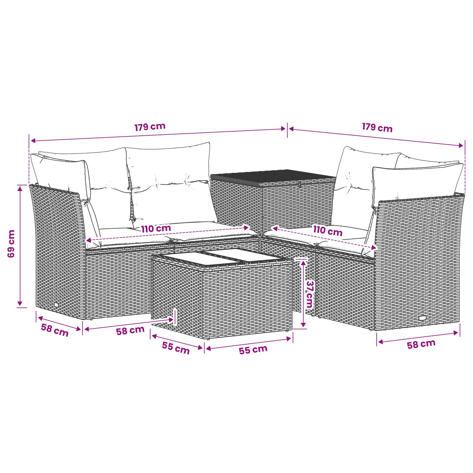 Sofa Set 6 stk. Beige und Cremeweiß Polyrattan und Stahl