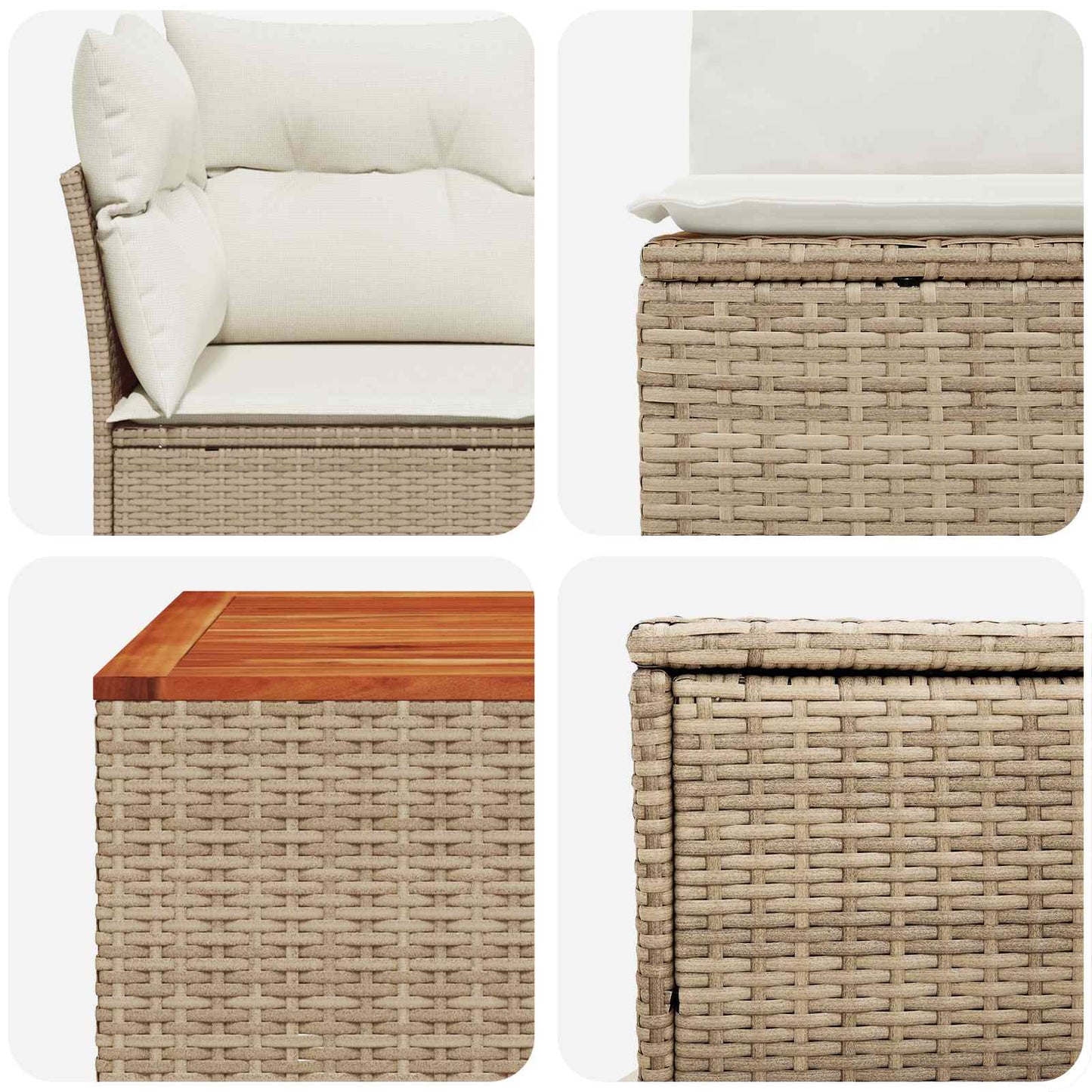 Sofa Set 6 stk. Beige und Cremeweiß Polyrattan und Stahl