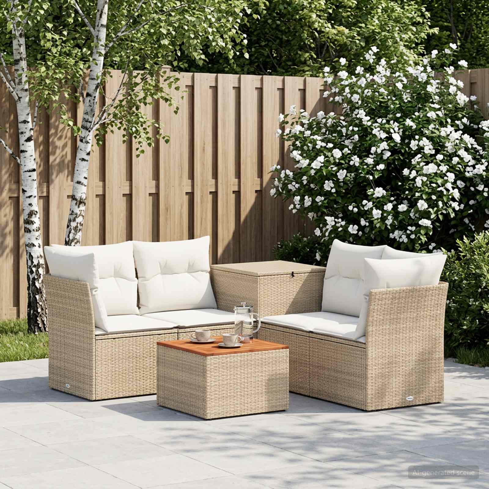 Sofa Set 6 stk. Beige und Cremeweiß Polyrattan und Stahl