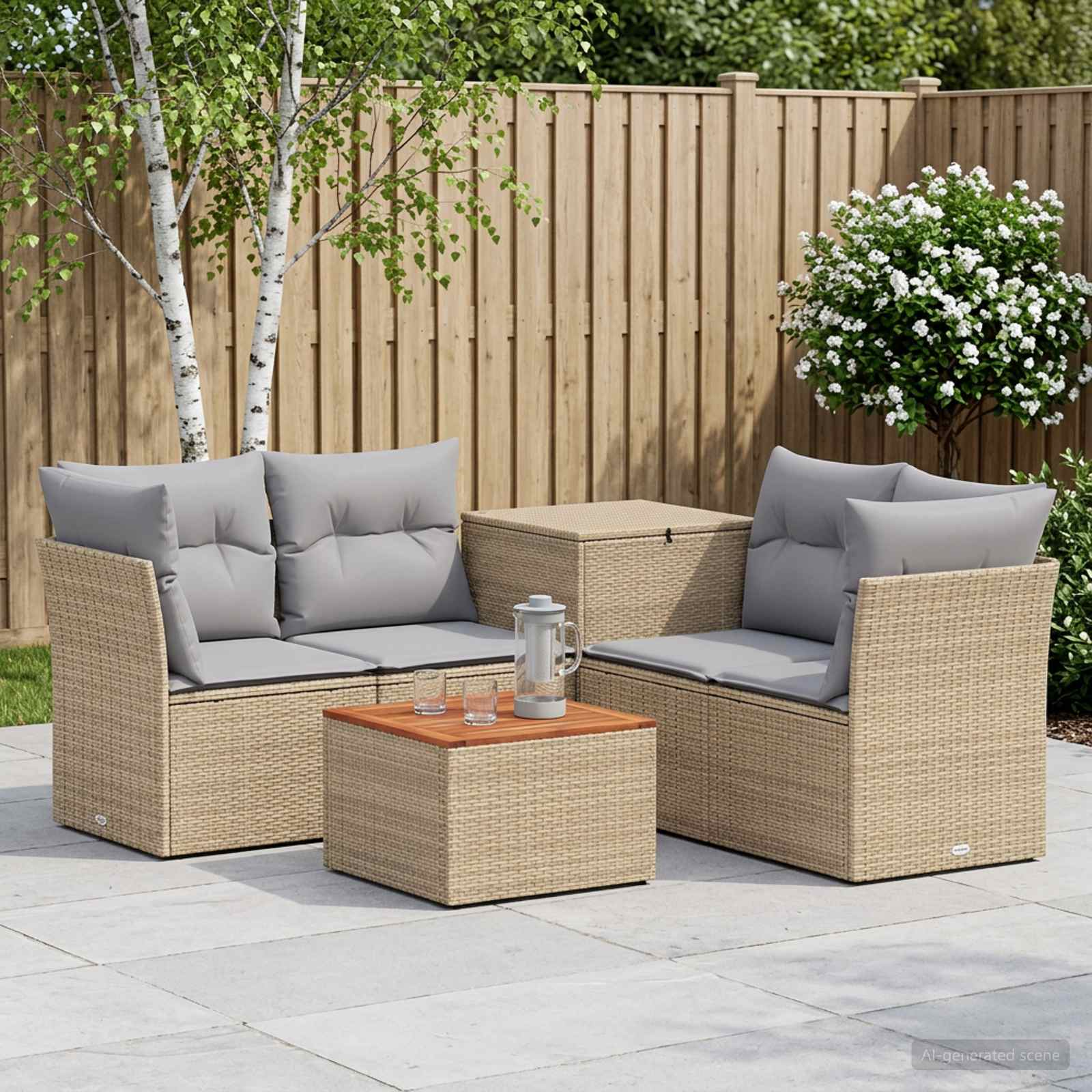 Sofa Set 6 stk. Beige und Hellgrau Polyrattan und Stahl