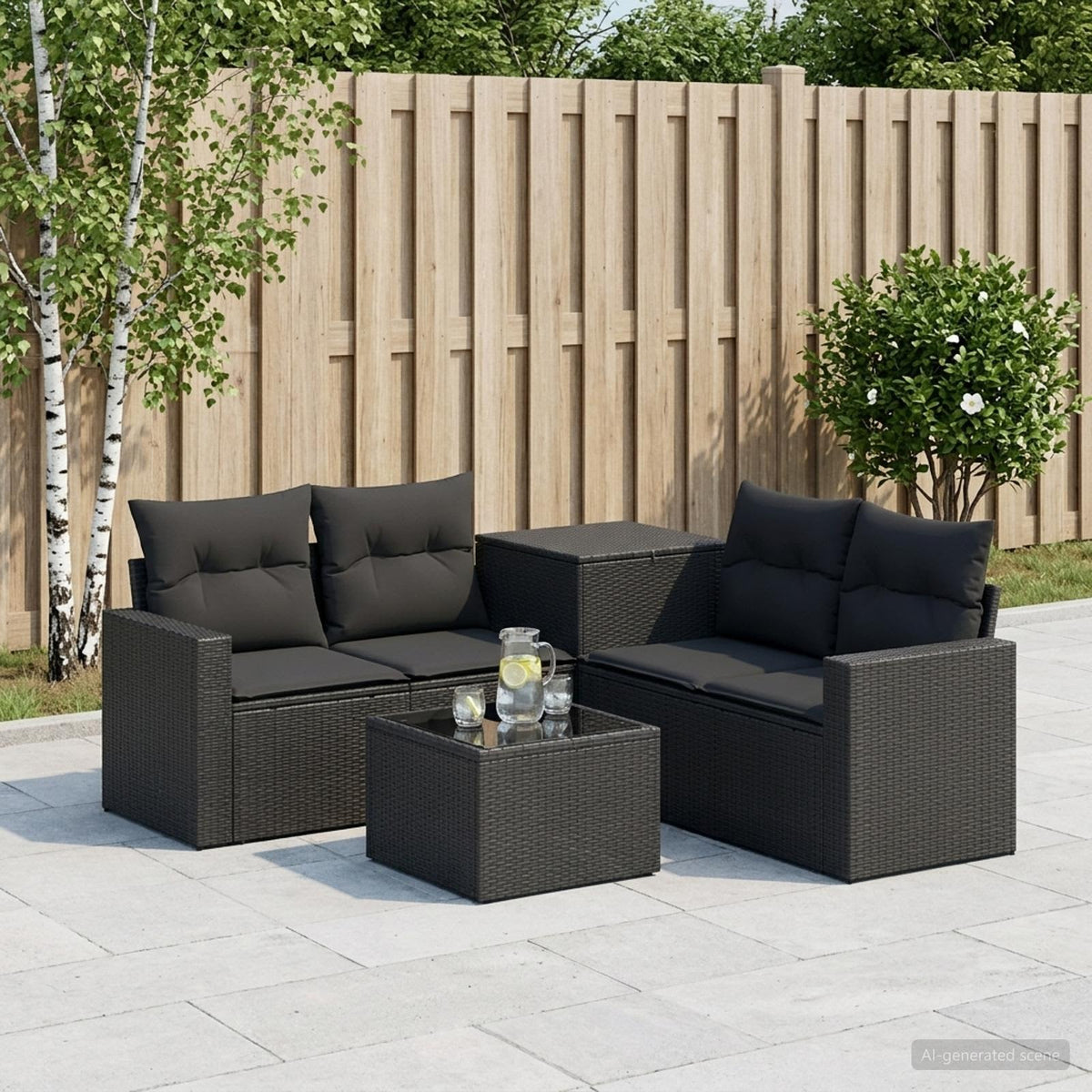 Sofa Set 6 stk. Schwarz 55 x 55 x 37 cm Polyrattan und Stahl