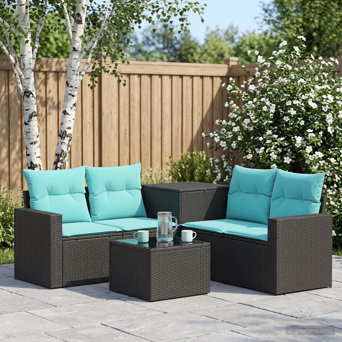 Sofa Set 6 stk. Schwarz und Blau 55 x 55 x 37 cm
