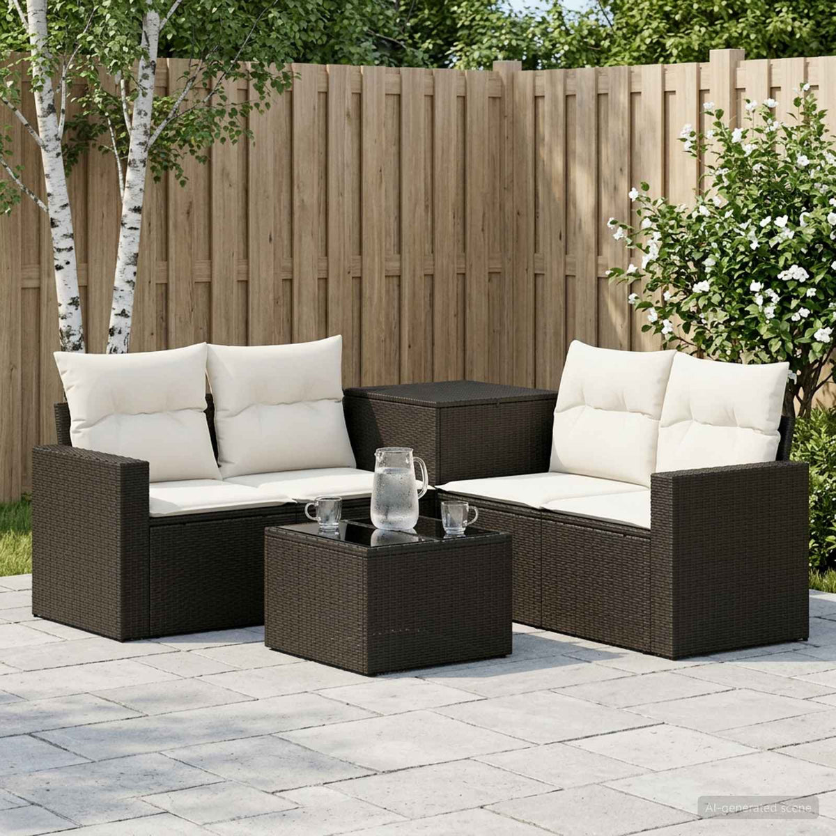 Sofa Set 6 stk. Schwarz und Cremeweiß 55 x 55 x 37 cm
