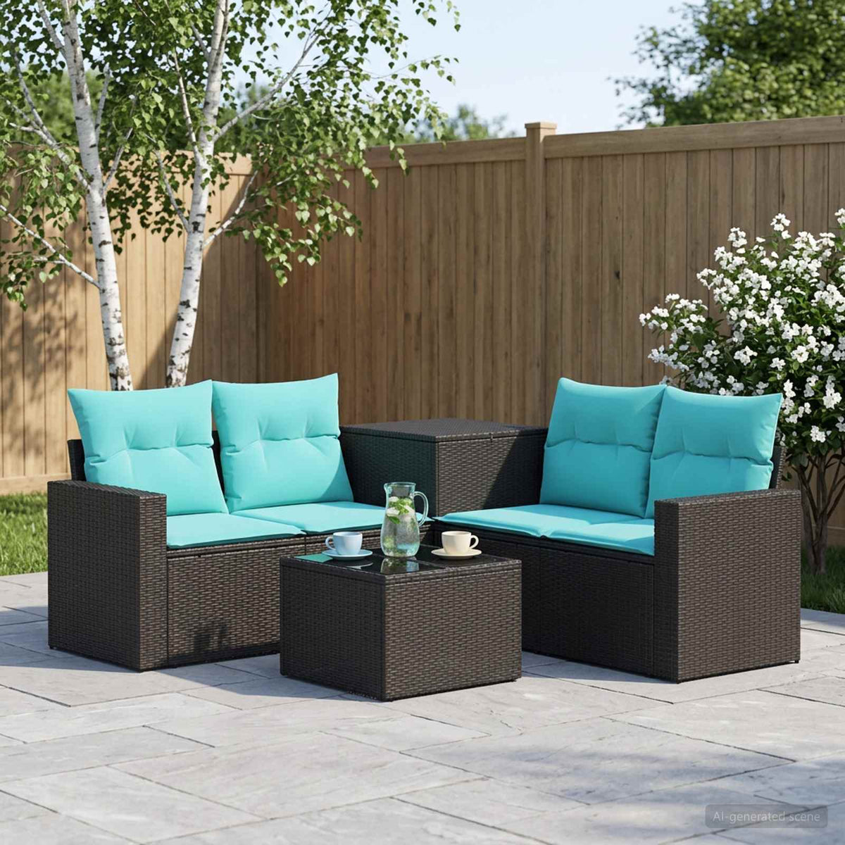 Sofa Set 6 stk. Schwarz und Blau 55 x 55 x 37 cm
