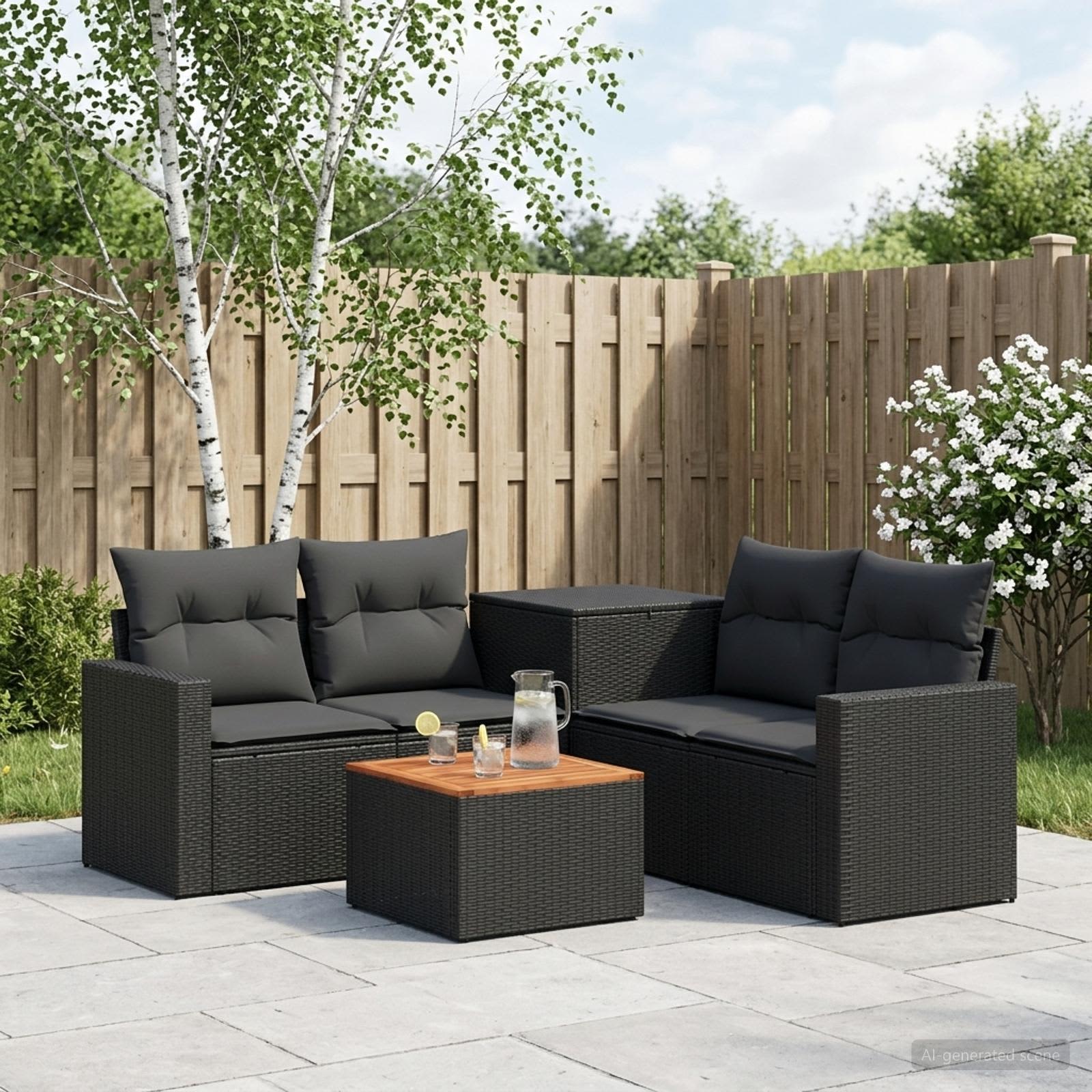Sofa Set 6 stk. Schwarz Polyrattan und Stahl