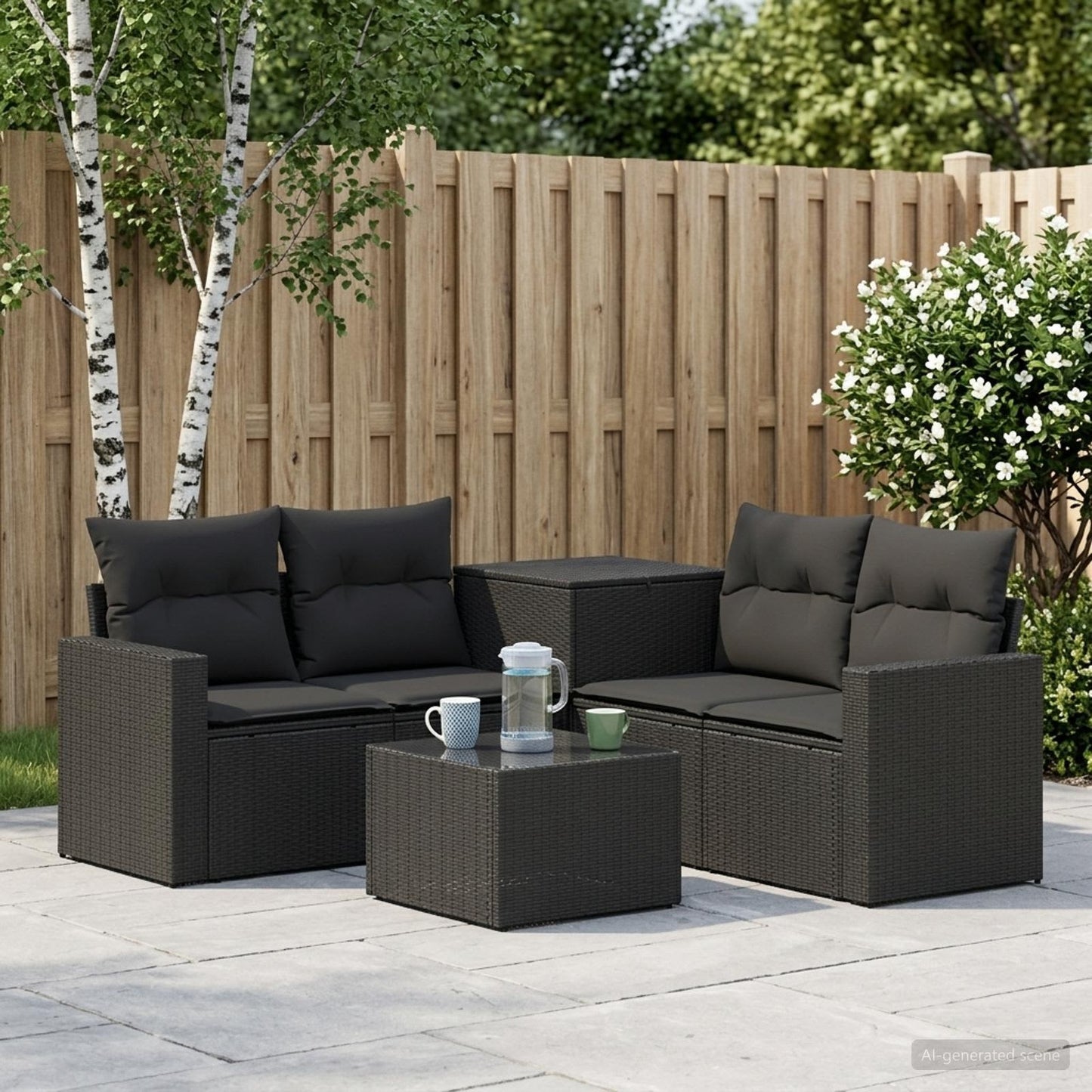Sofa Set 6 stk. Schwarz Polyrattan und Stahl