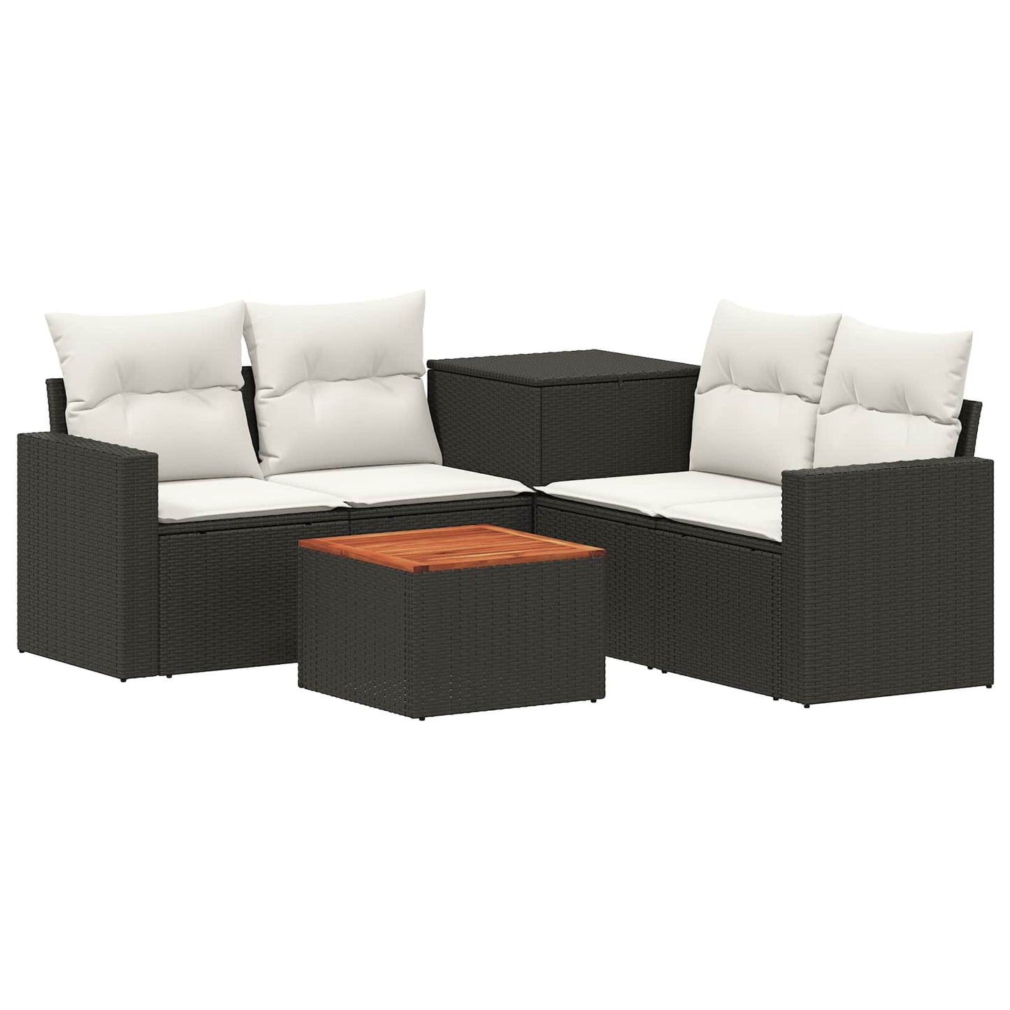 Sofa Set 6 stk. Schwarz und Cremeweiß Polyrattan und Stahl