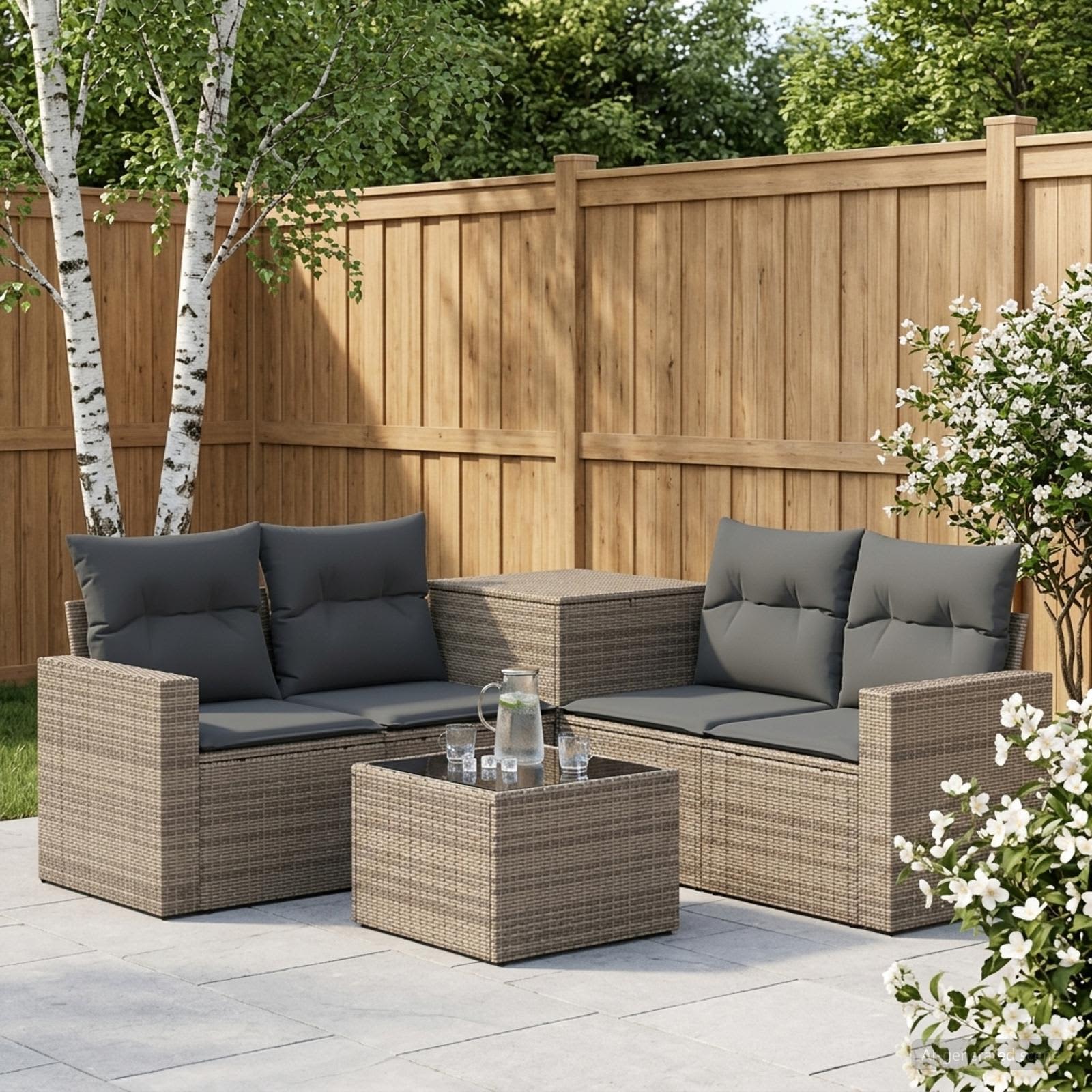 Sofa Set 6 stk. Grau und Dunkelgrau Polyrattan und Stahl