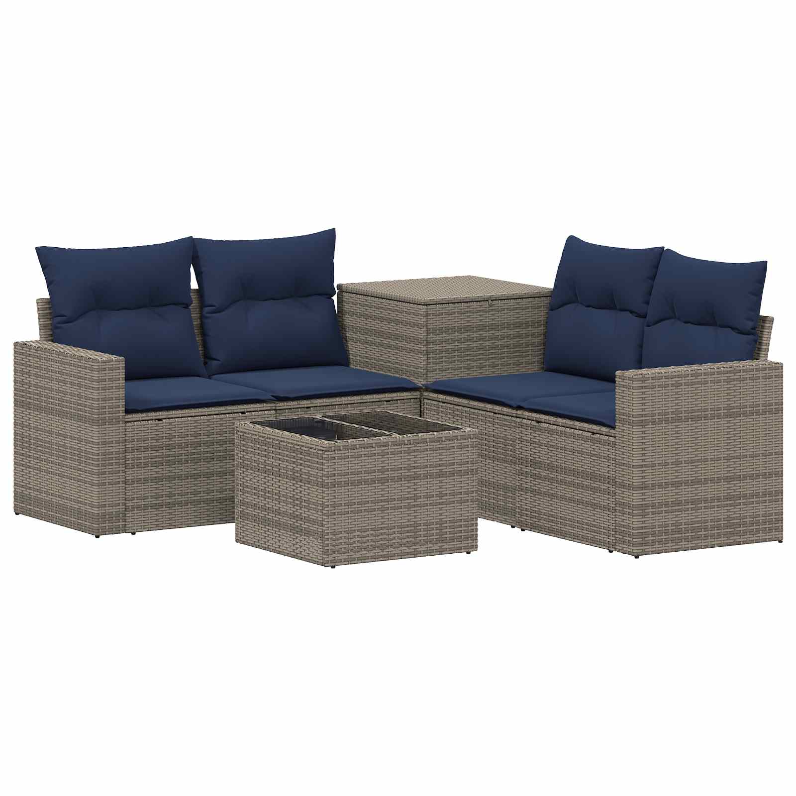Sofa Set 6 stk. Grau und Marineblau Polyrattan und Stahl