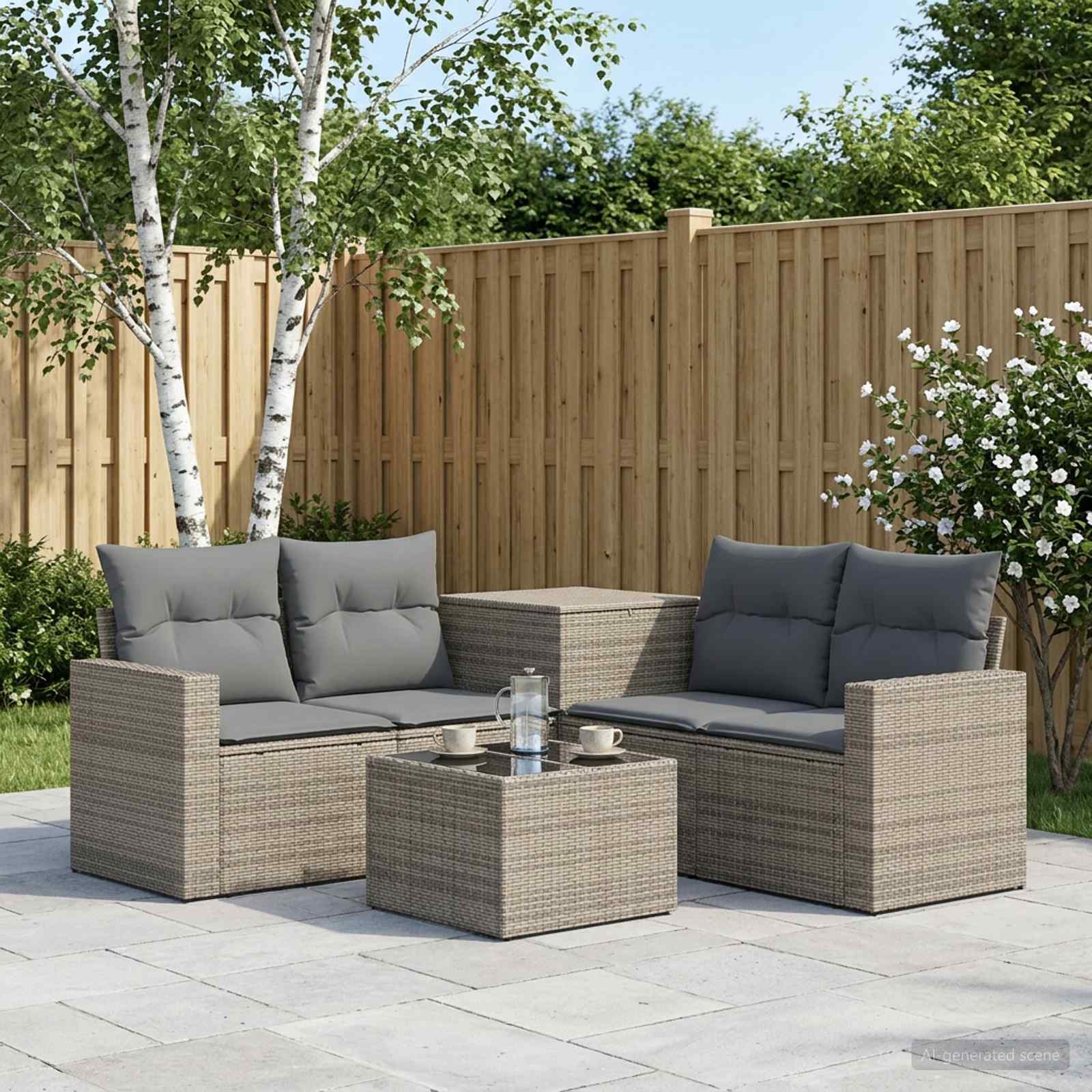 Sofa Set 6 stk. Grau und Dunkelgrau Polyrattan und Stahl