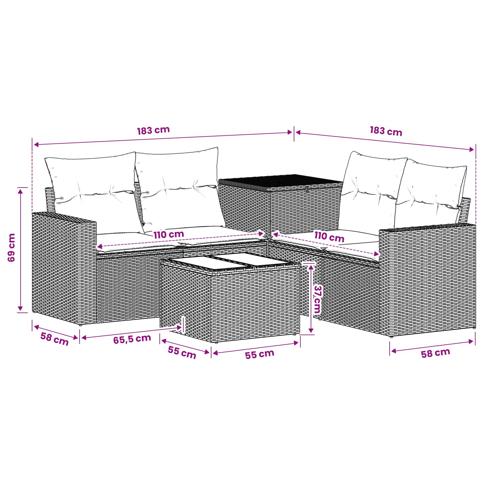 Sofa Set 6 stk. Grau und Dunkelgrau Polyrattan und Stahl