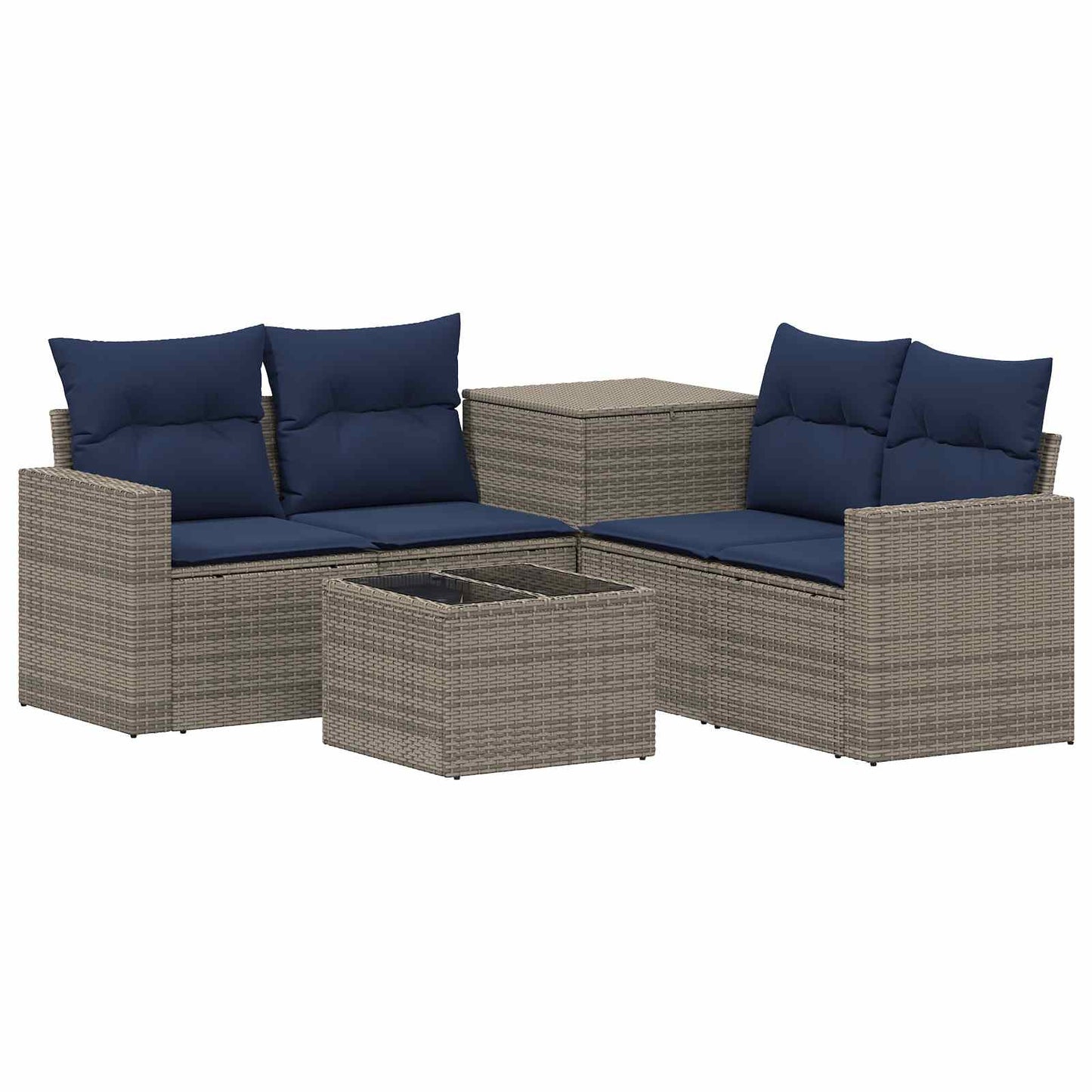 Sofa Set 6 stk. Grau und Marineblau Polyrattan und Stahl