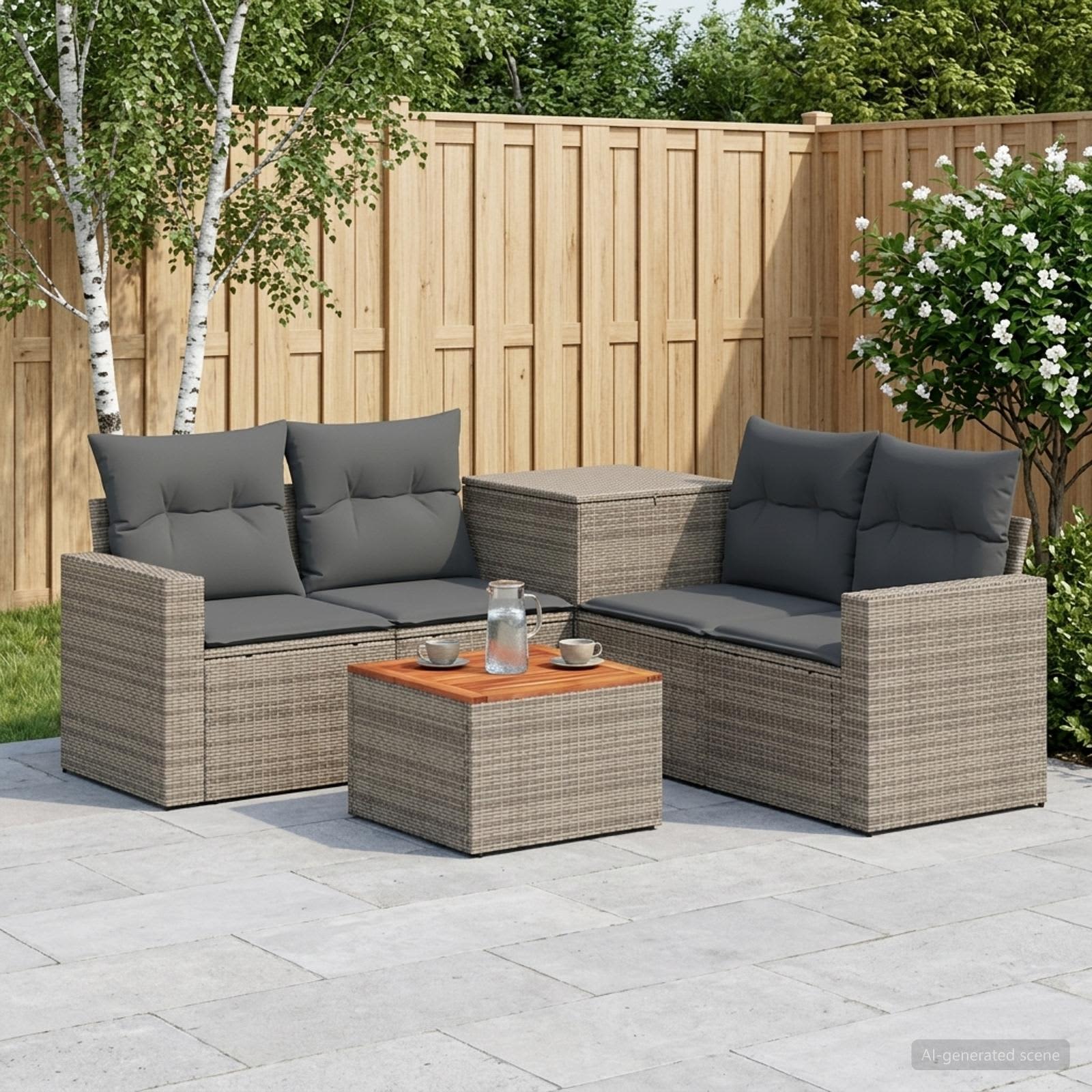 Sofa Set 6 stk. Grau und Dunkelgrau Polyrattan und Stahl