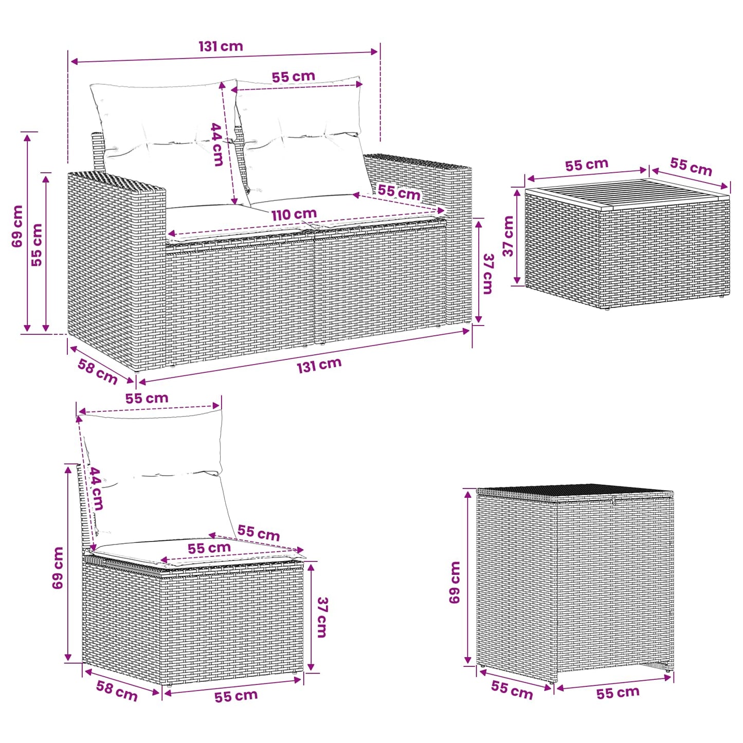 Sofa Set 6 stk. Grau und Dunkelgrau Polyrattan und Stahl