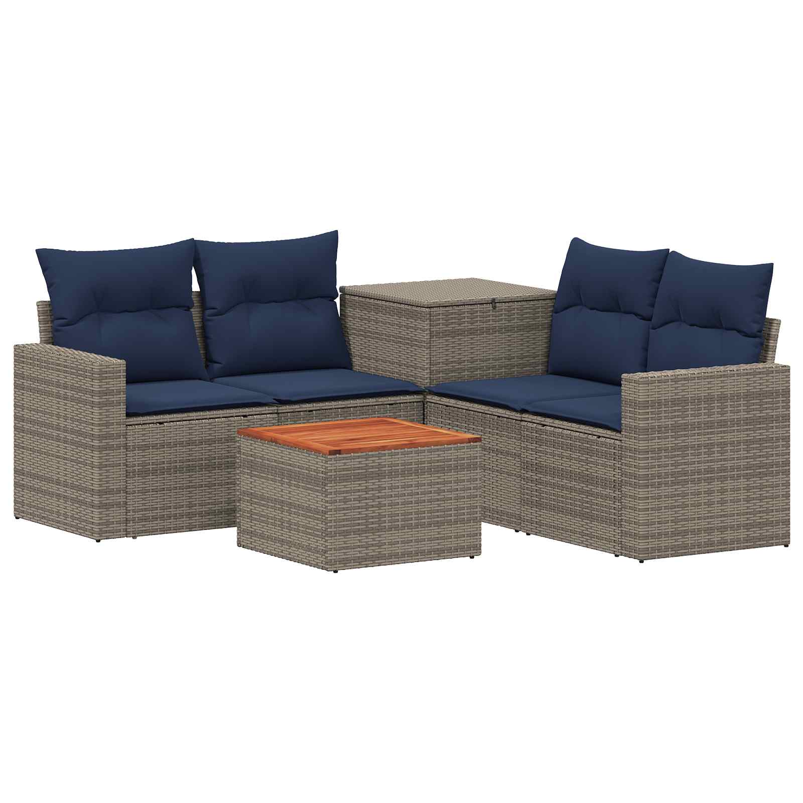 Sofa Set 6 stk. Grau und Marineblau Polyrattan und Stahl