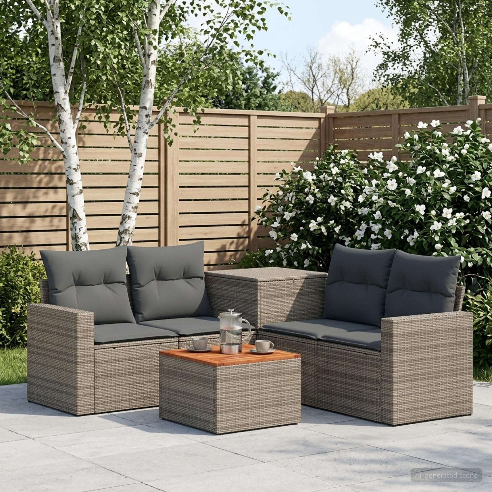 Sofa Set 6 stk. Grau und Dunkelgrau Polyrattan und Stahl