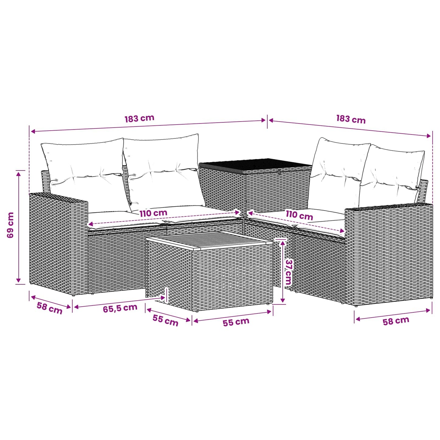 Sofa Set 6 stk. Grau und Dunkelgrau Polyrattan und Stahl