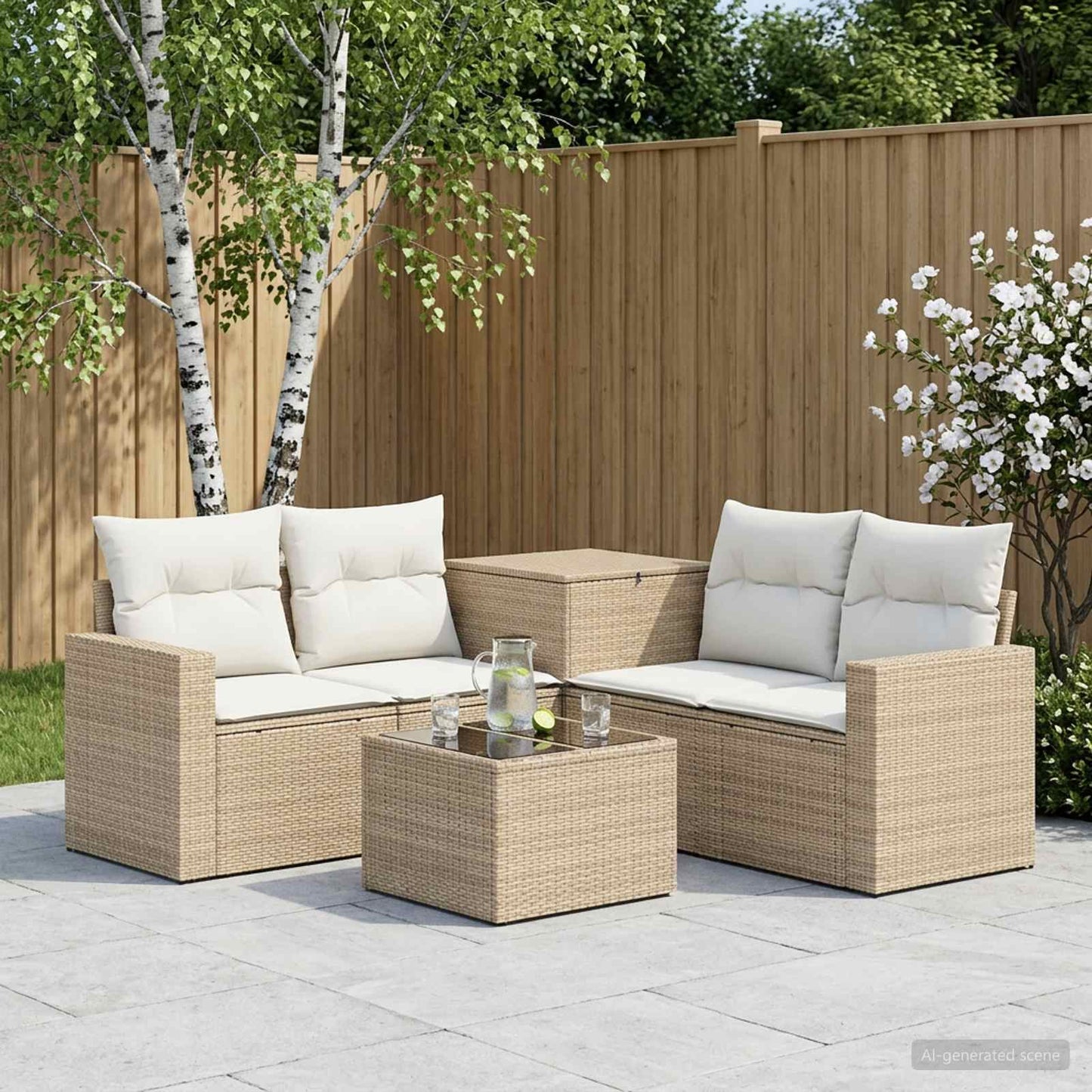 Sofa Set 6 stk. Beige und Cremeweiß Polyrattan und Stahl