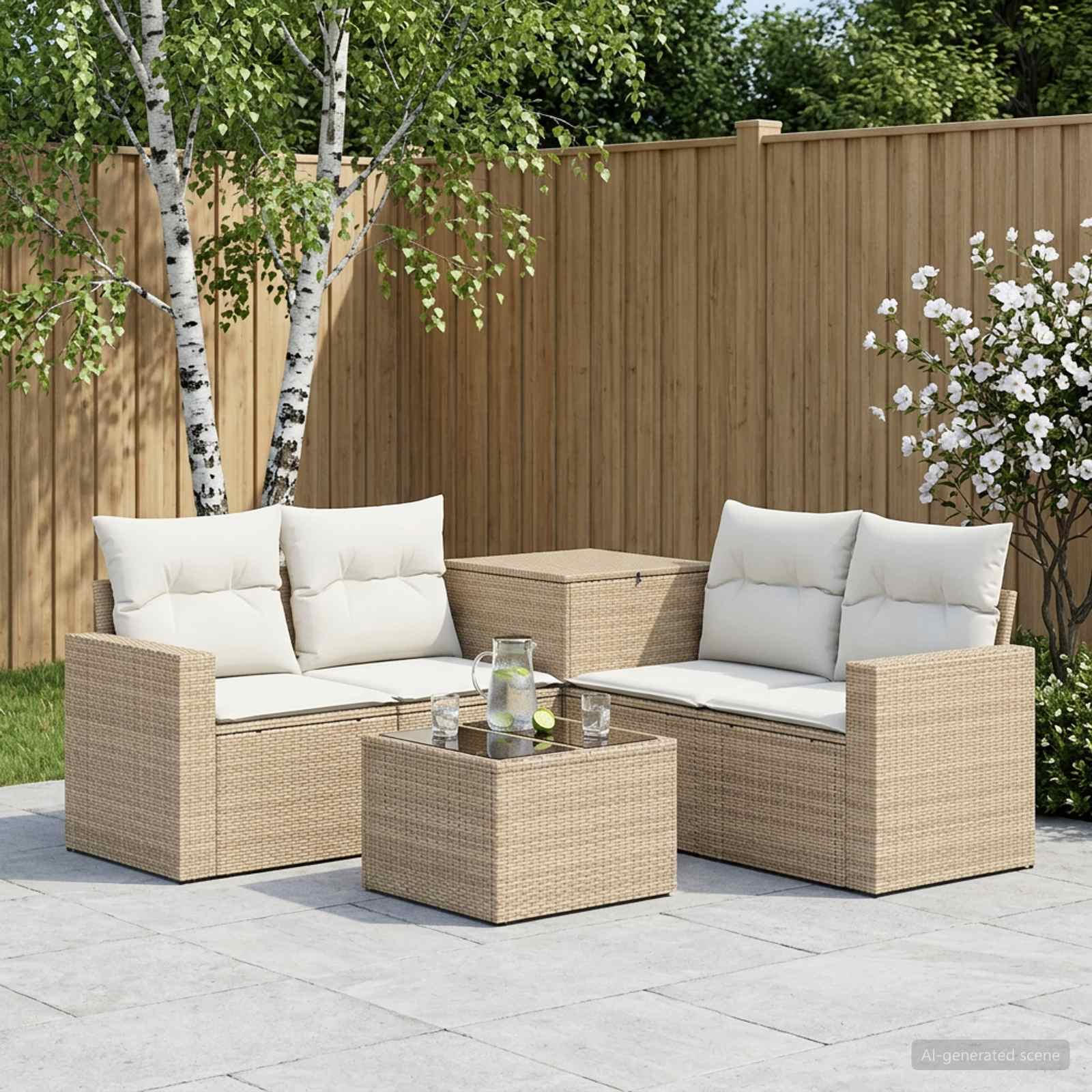 Sofa Set 6 stk. Beige und Cremeweiß Polyrattan und Stahl