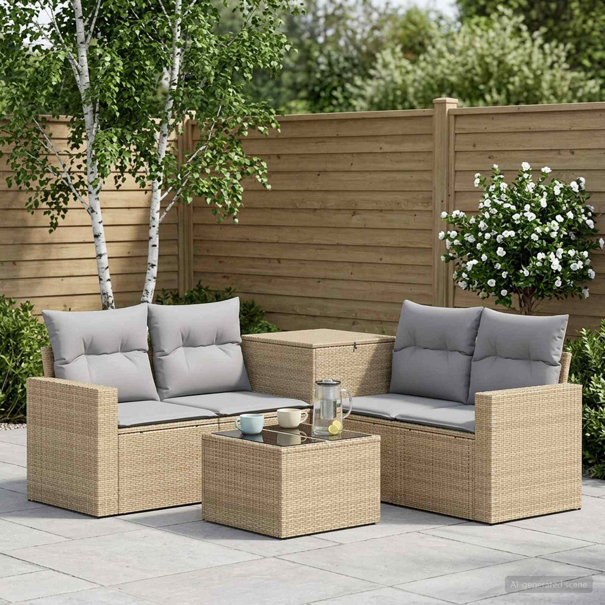 Sofa Set 6 stk. Beige und Hellgrau Polyrattan und Stahl