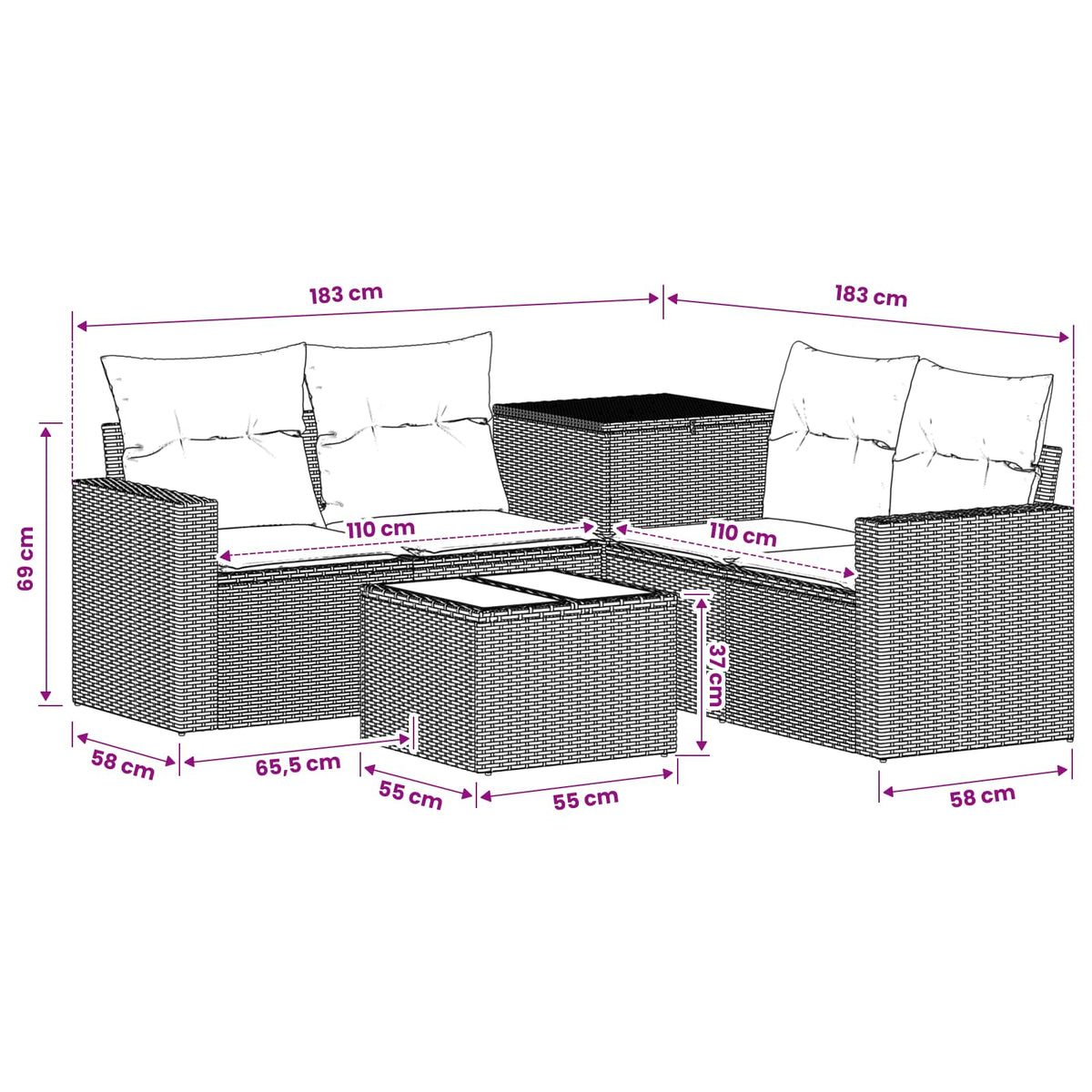 Sofa Set 6 stk. Beige und Hellgrau Polyrattan und Stahl