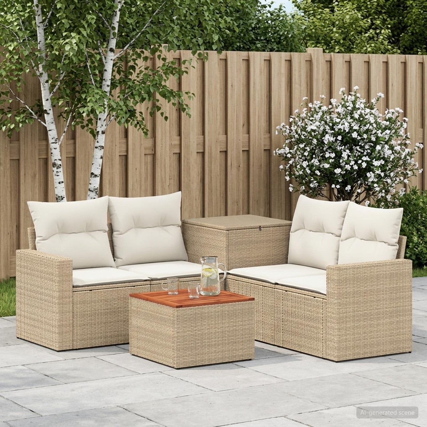 Sofa Set 6 stk. Beige und Cremeweiß Polyrattan und Stahl