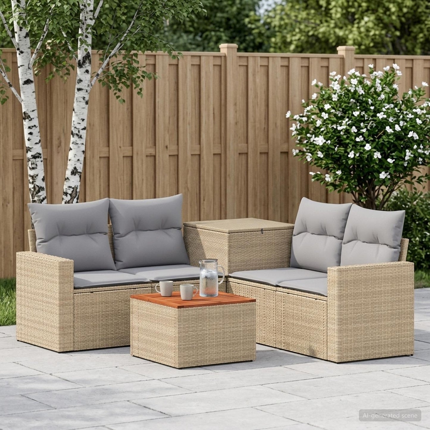 Sofa Set 6 stk. Beige und Hellgrau Polyrattan und Stahl