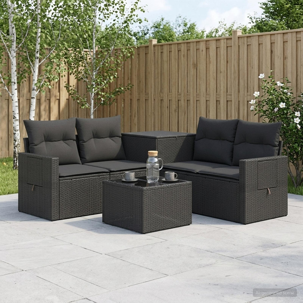 Sofa Set 6 stk. Schwarz 55 x 55 x 37 cm Polyrattan und Stahl