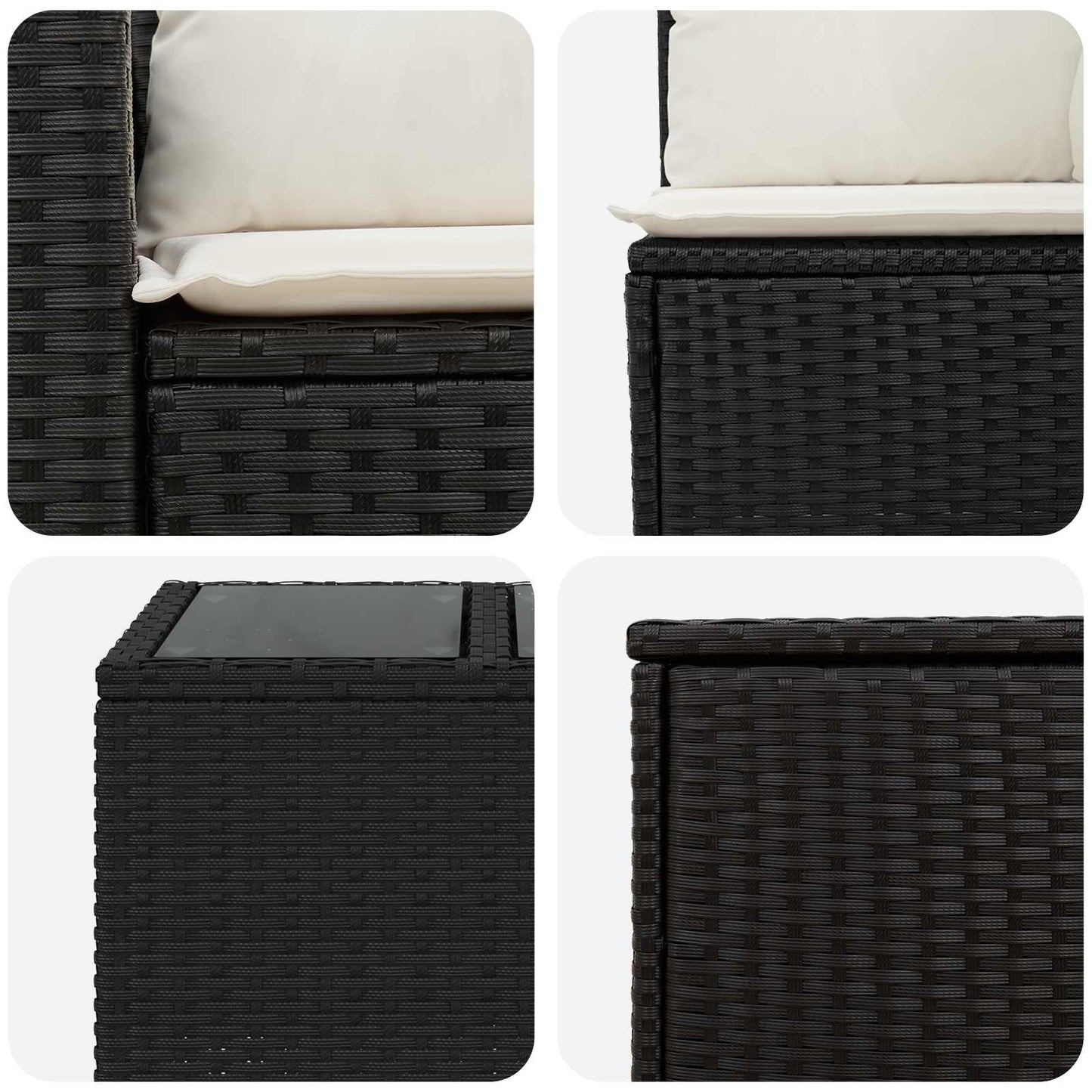 Sofa Set 6 stk. Schwarz und Cremeweiß Polyrattan und Stahl