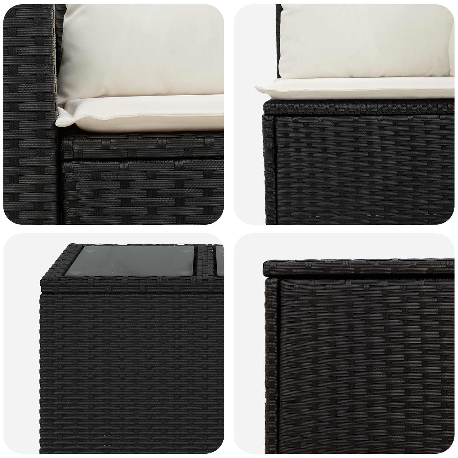 Sofa Set 6 stk. Schwarz und Cremeweiß Polyrattan und Stahl