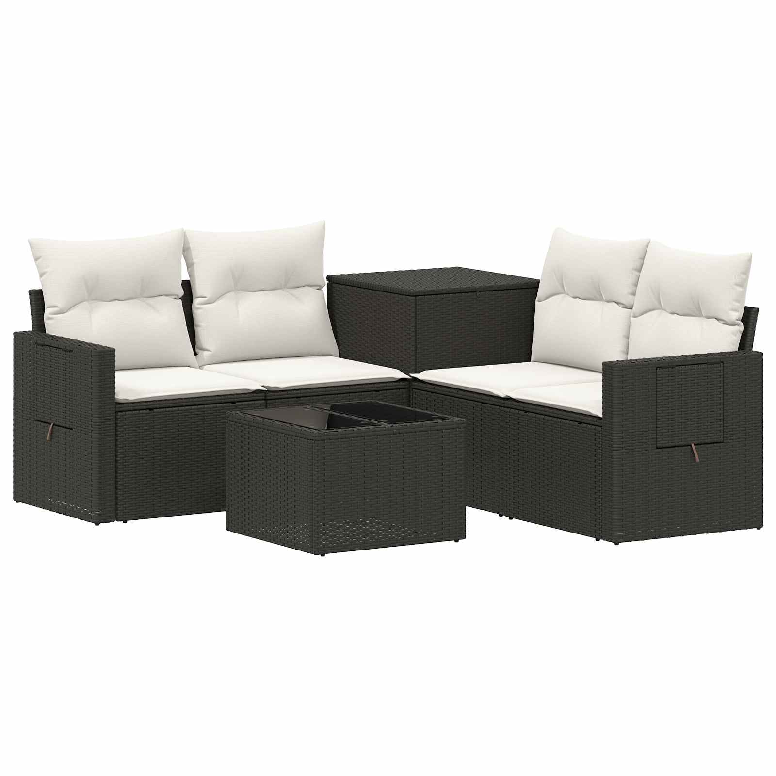 Sofa Set 6 stk. Schwarz und Cremeweiß Polyrattan und Stahl