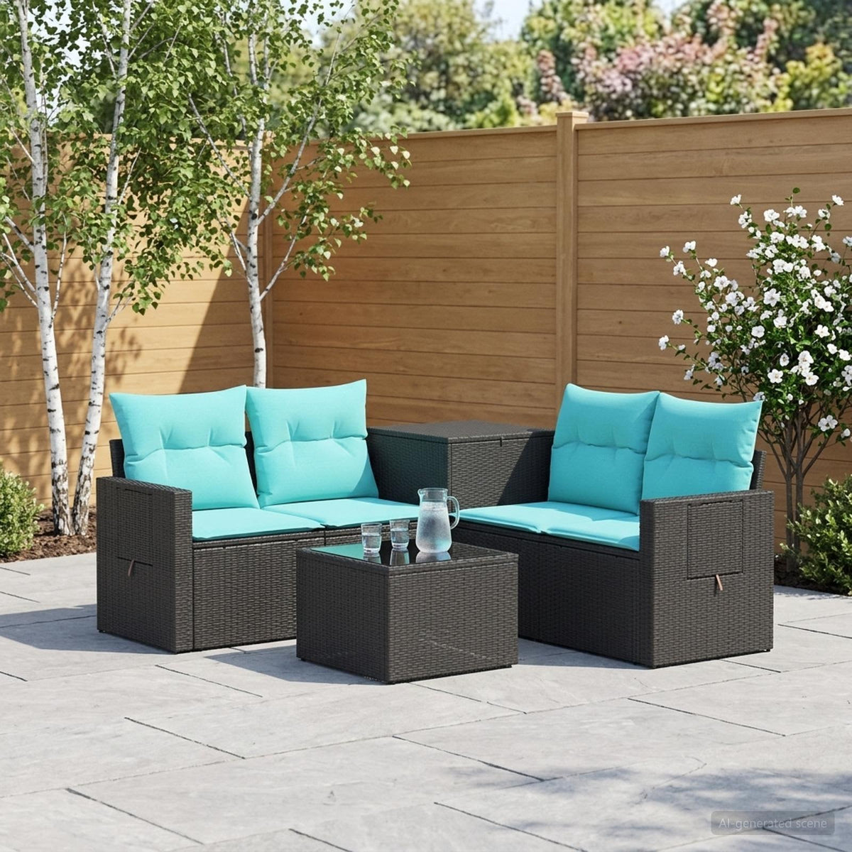 Sofa Set 6 stk. Schwarz und Blau 55 x 55 x 37 cm