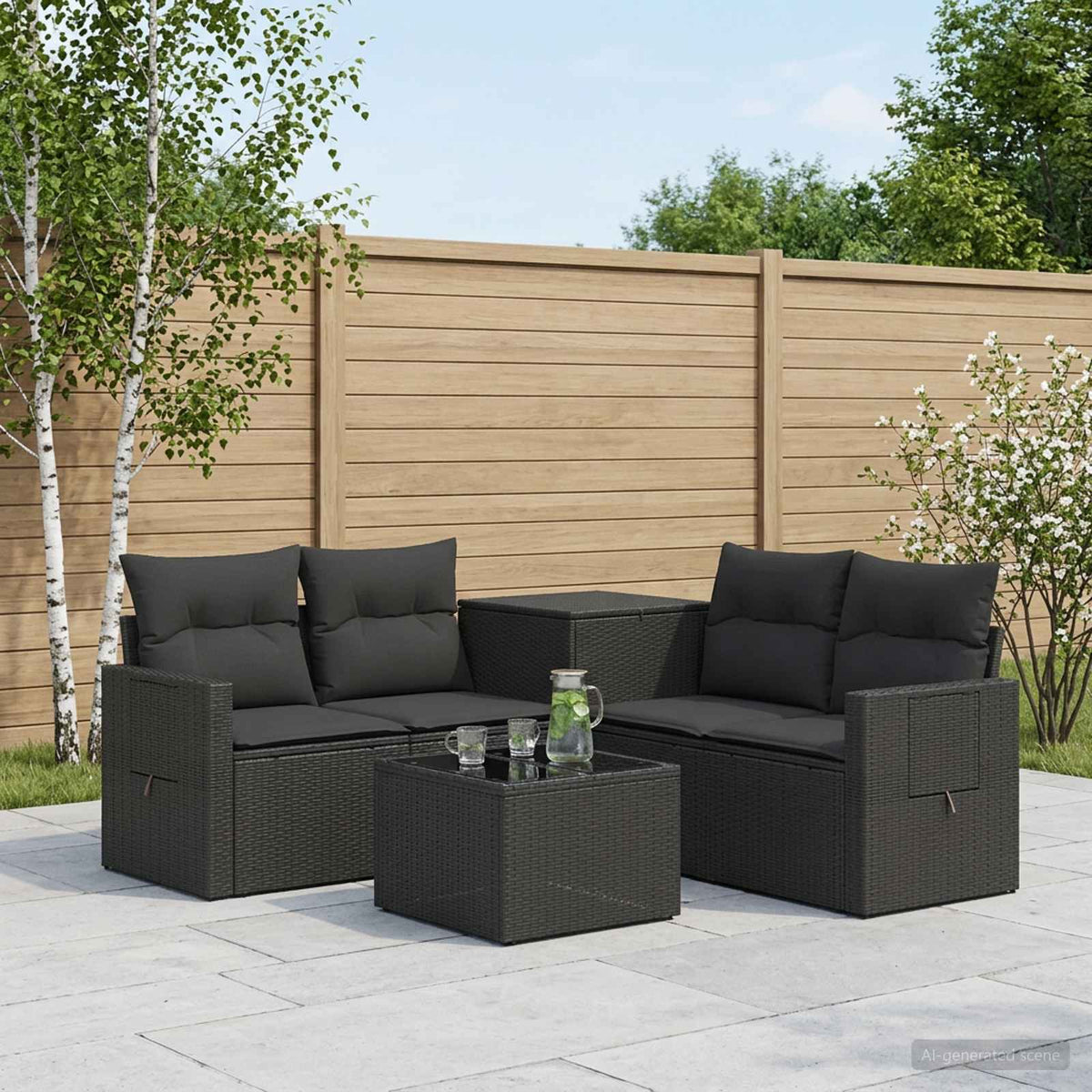 Sofa Set 6 stk. Schwarz 55 x 55 x 37 cm Polyrattan und Stahl