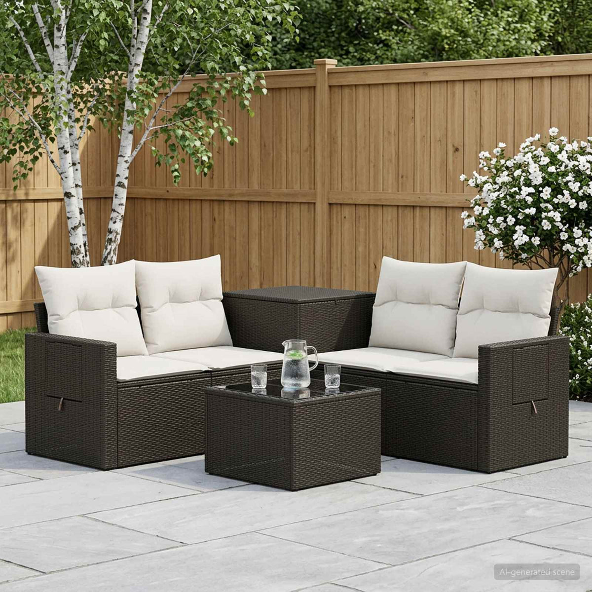Sofa Set 6 stk. Schwarz und Cremeweiß 55 x 55 x 37 cm