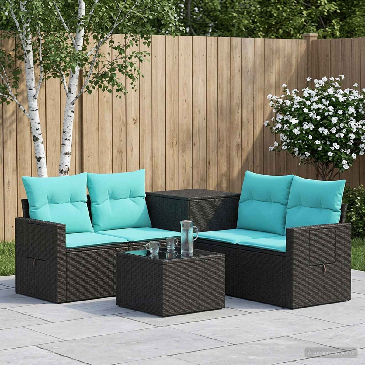 Sofa Set 6 stk. Schwarz und Blau 55 x 55 x 37 cm