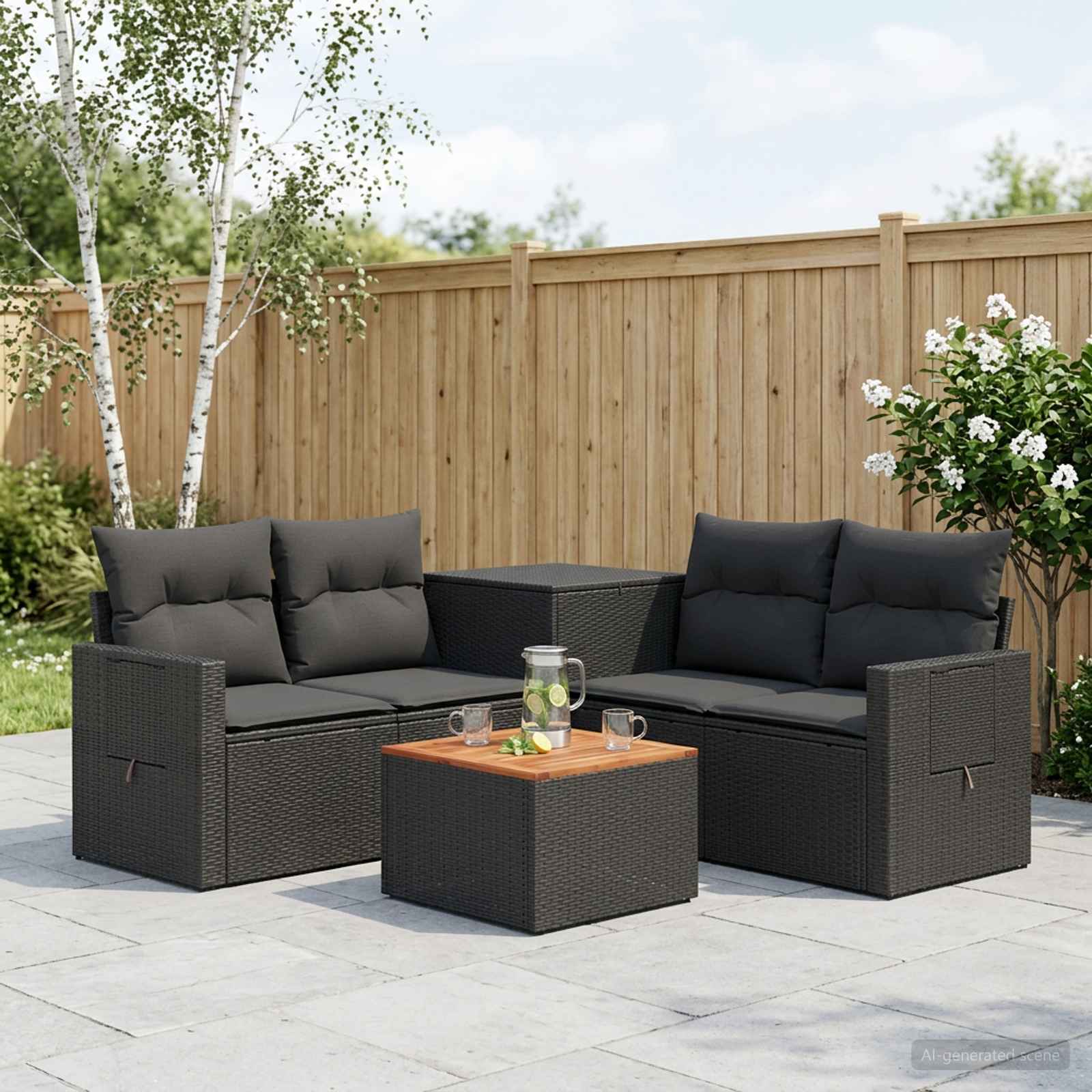 Sofa Set 6 stk. Schwarz Polyrattan und Stahl