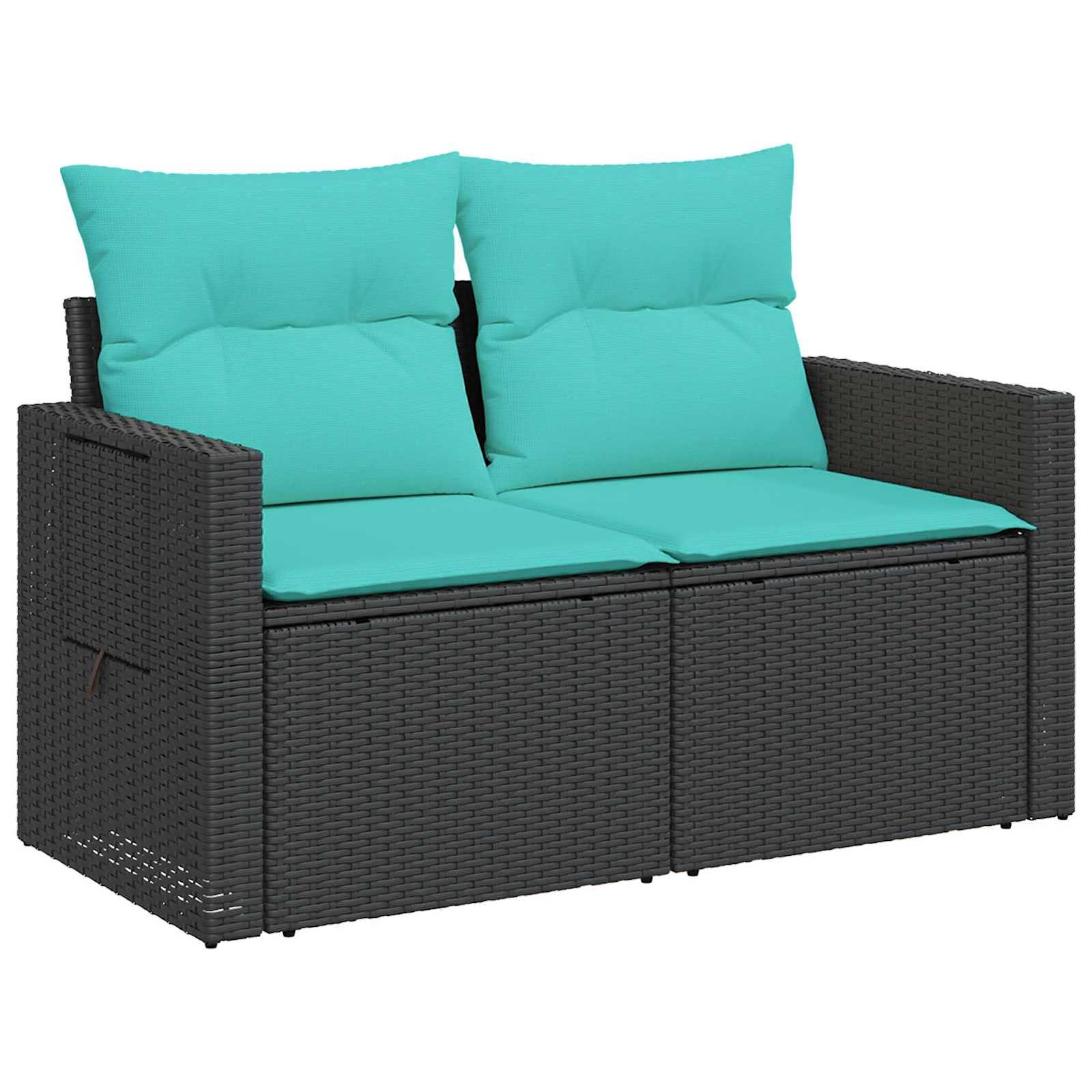 Sofa Set 6 stk. Schwarz und Blau Polyrattan und Stahl