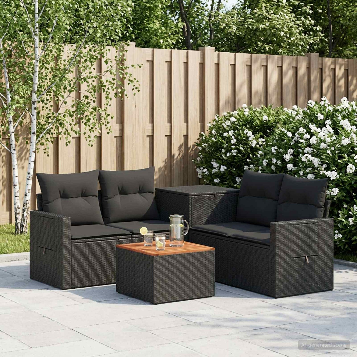 Sofa Set 6 stk. Schwarz Polyrattan und Stahl